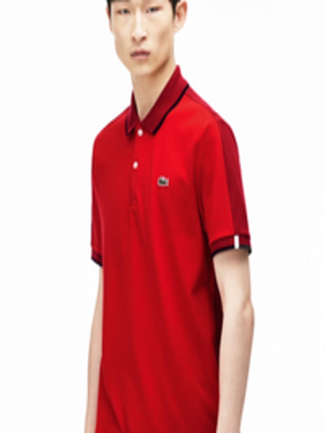 Buy Lacoste Red Regular Fit Colourblocked & Piping Polo - Tshirts for