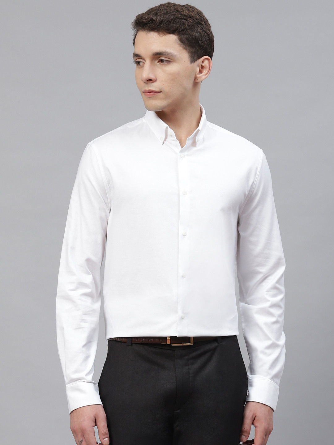 Buy Marks & Spencer Men White Solid Slim Fit Textured Formal Shirt