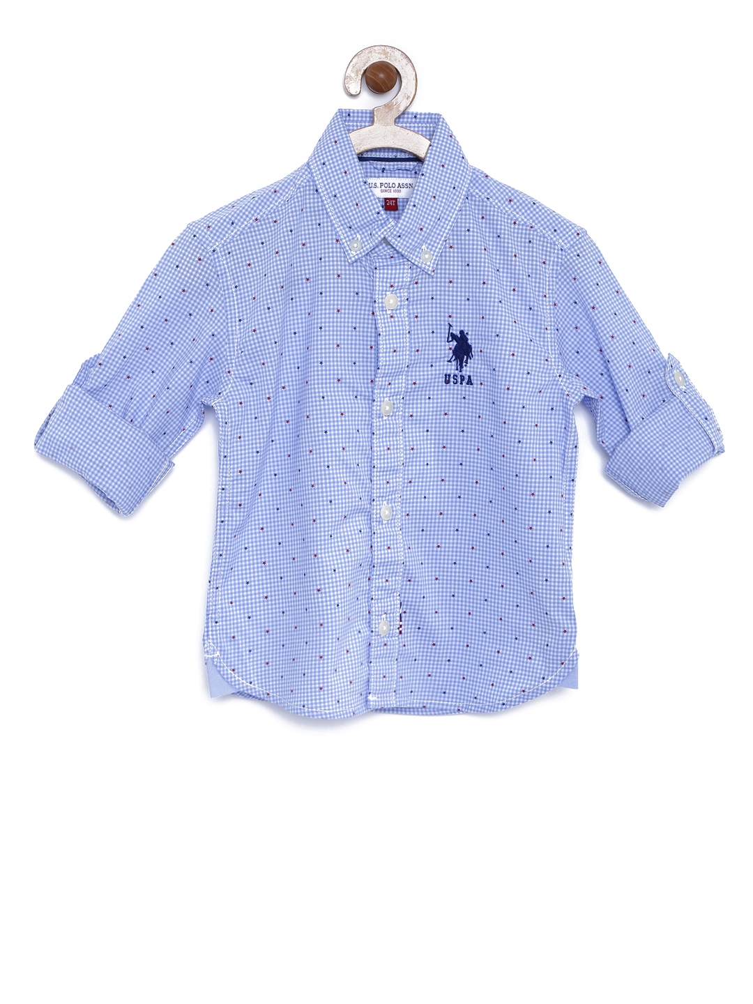 Buy U.S. Polo Assn. Kids Boys Blue Micro Checked & Printed Casual Shirt ...
