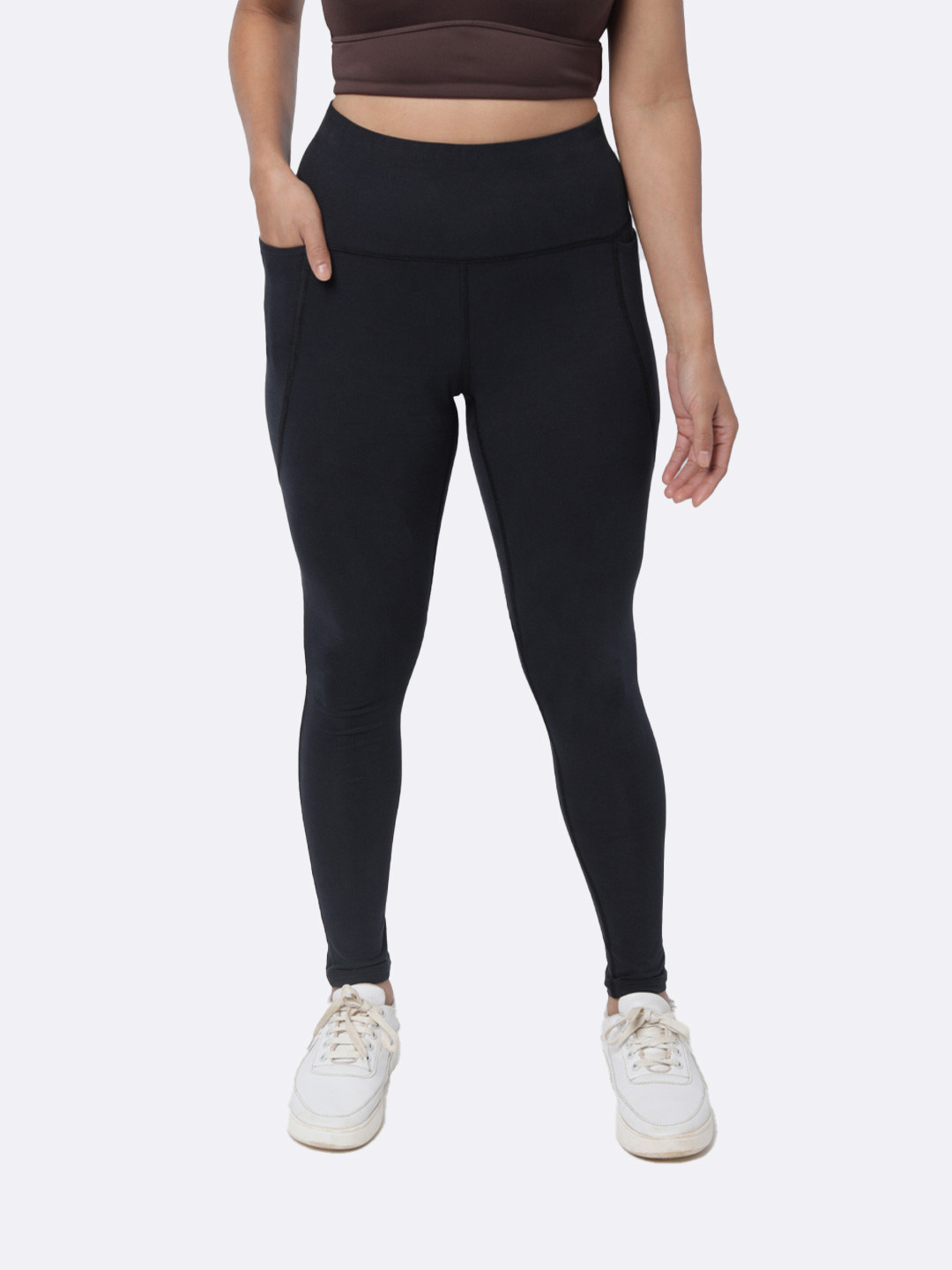 Buy Women Black High Waisted Cotton Leggings With Hidden