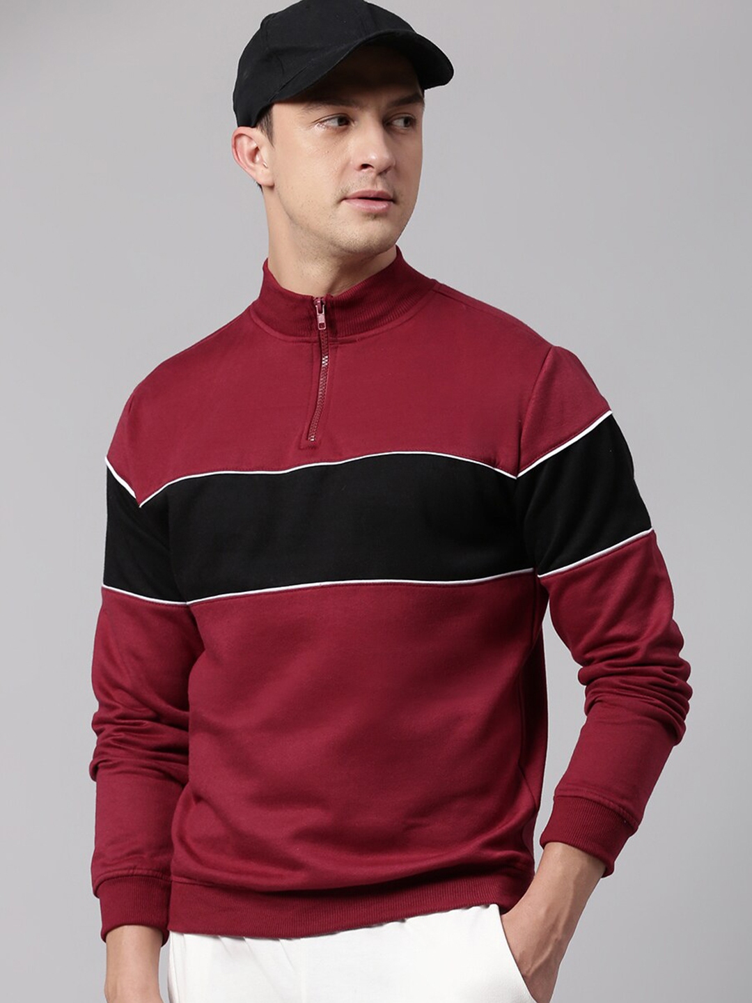 Buy Dennis Lingo Men Striped Mock Collar Sweatshirt - Sweatshirts for ...