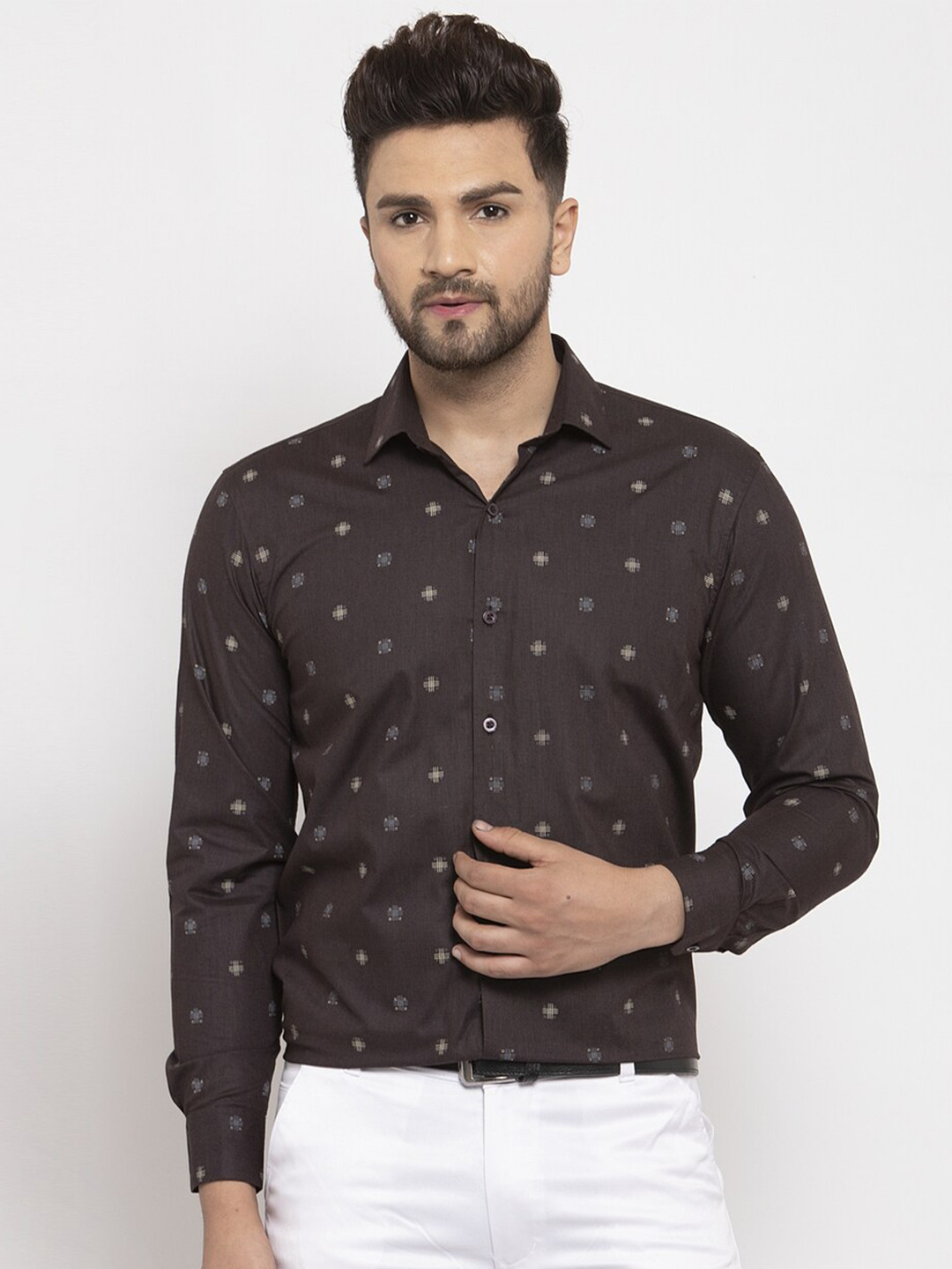 Buy JAINISH Men Jainish Men's Shirts Black Printed Regular Fit Formal Cotton Shirt Shirts for