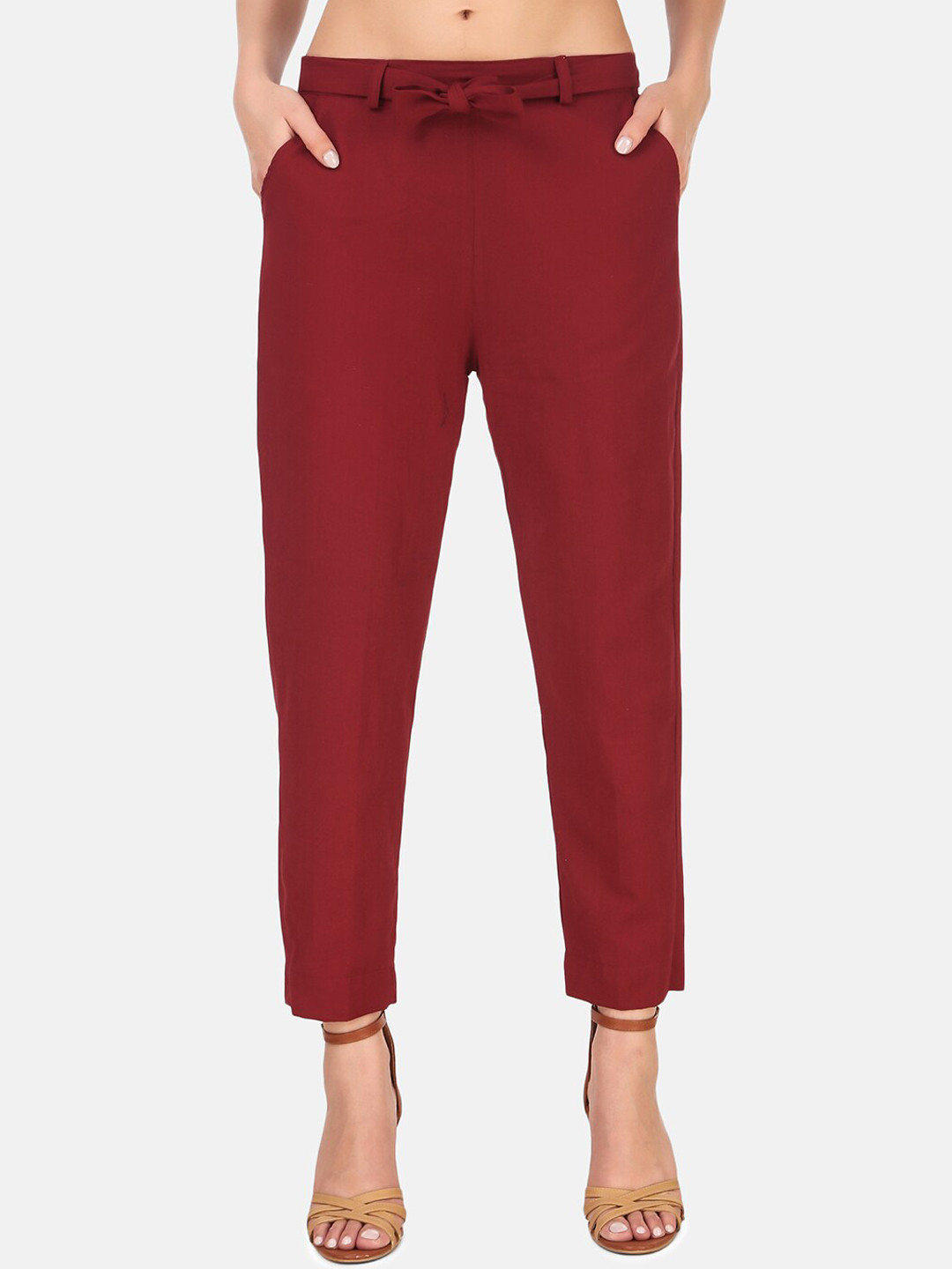 Buy Aawari Women Maroon Solid Trousers Trousers for Women 20203002
