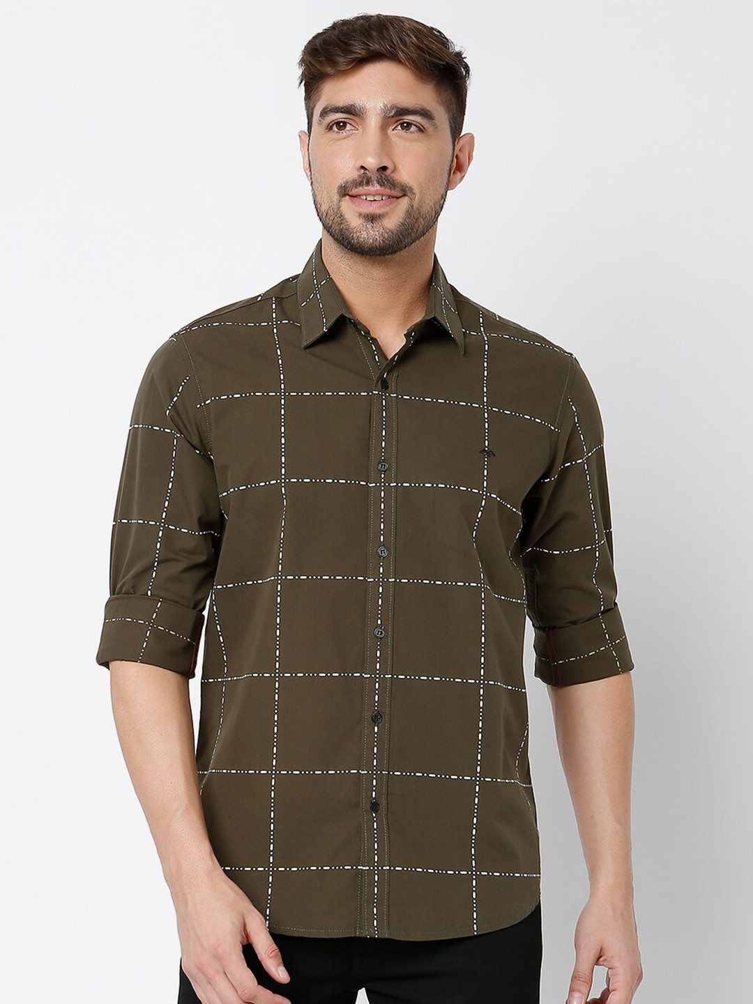 Men's Olive Comfort Ethnic Motifs Printed Casual Cotton Shirt