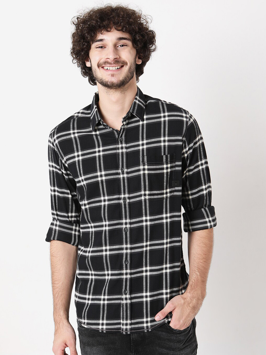 Buy Mufti Men Classic Slim Fit Checked Pure Cotton Casual Shirt