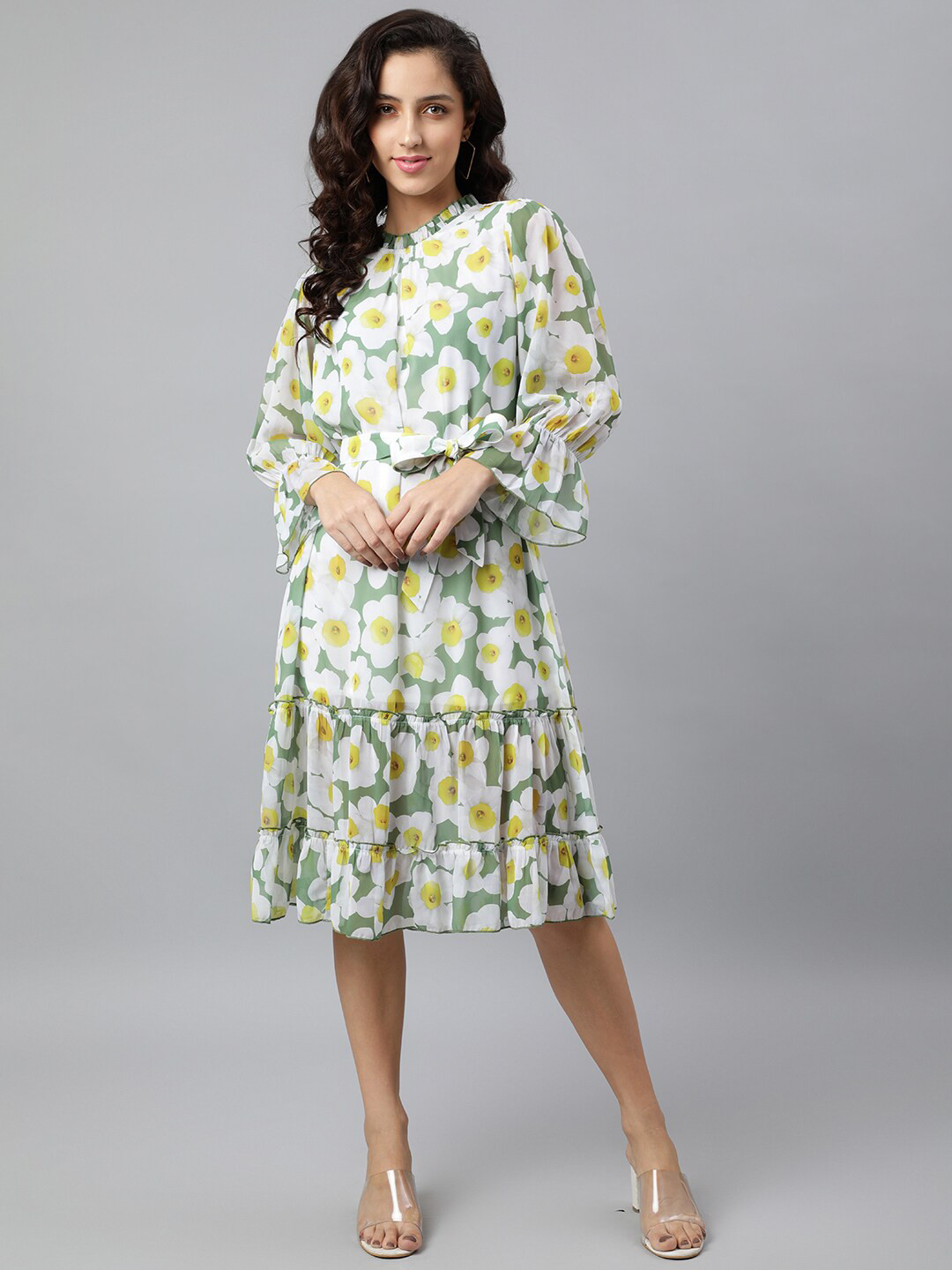 Buy DEEBACO Floral Printed A Line Tiered Dress Dresses for