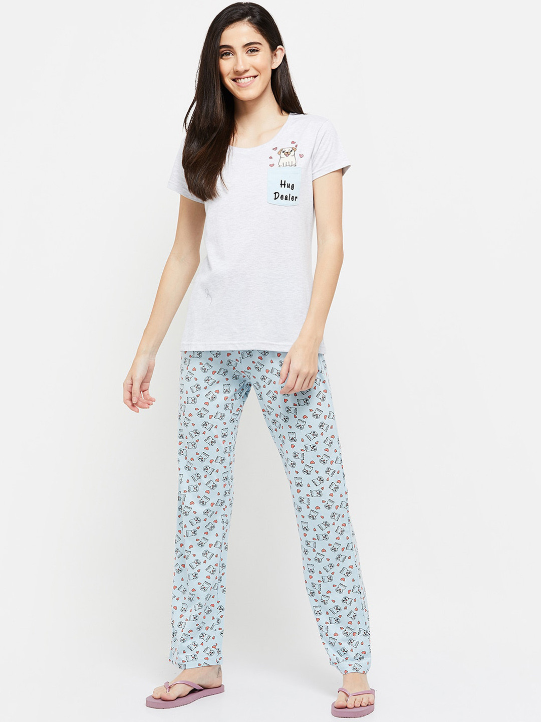 Buy Max Women Printed Round Neck T Shirt With Elasticated Pyjama ...