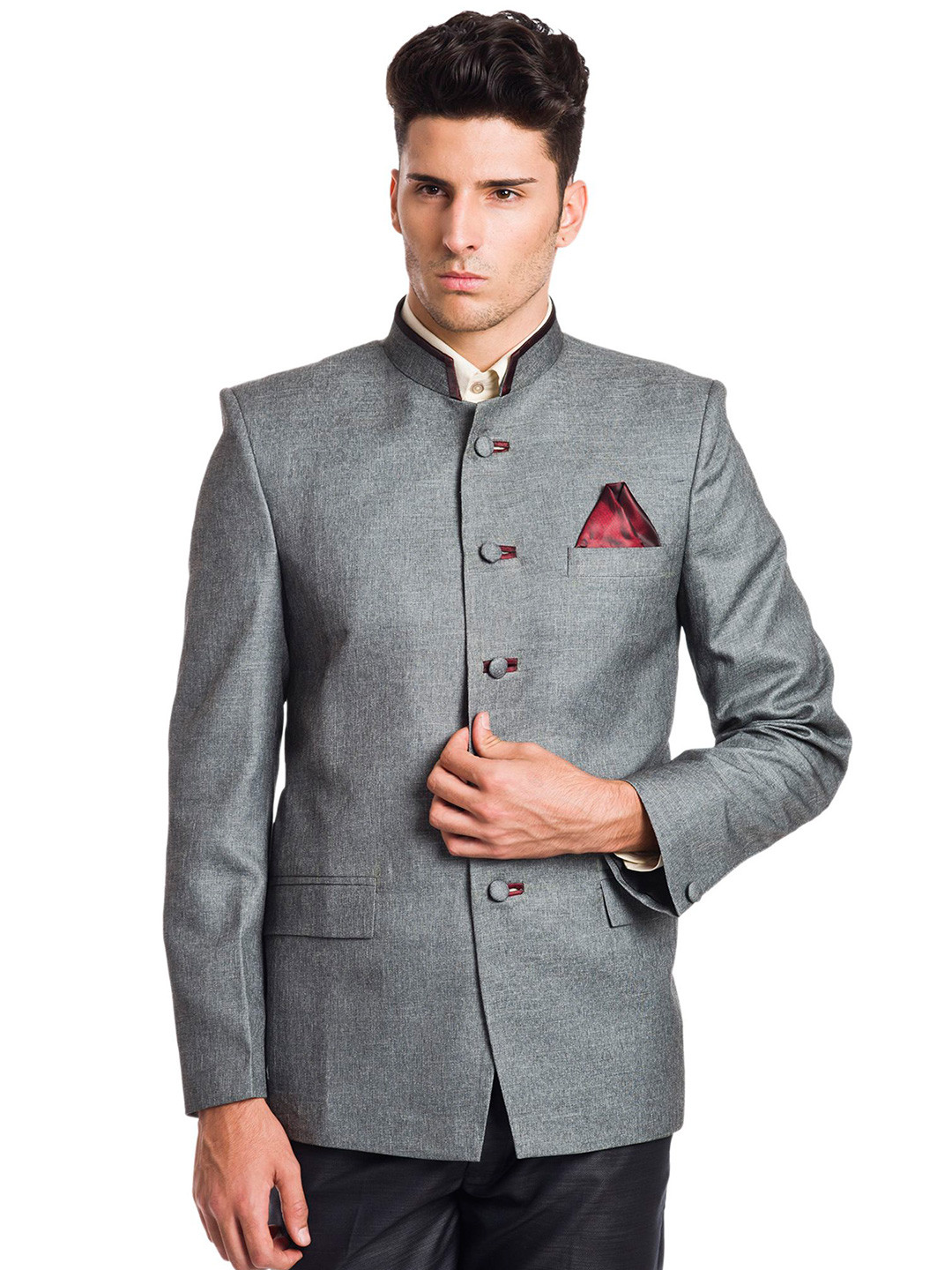 Men's Grey Printed Bandhgala Casual Blazer
