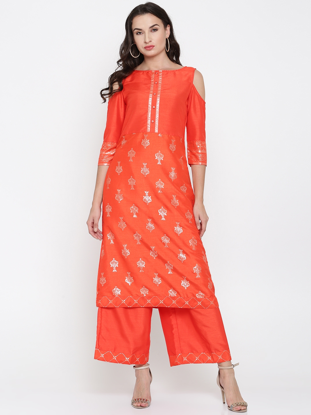 Buy Anouk Women Orange Printed Kurta With Palazzos - Kurta Sets for ...