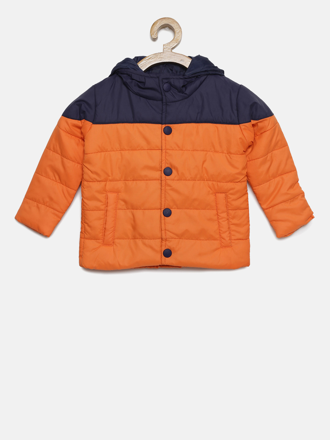 Buy 612 League Boys Orange & Navy Blue Colourblocked Hooded Padded Jacket Jackets for Boys