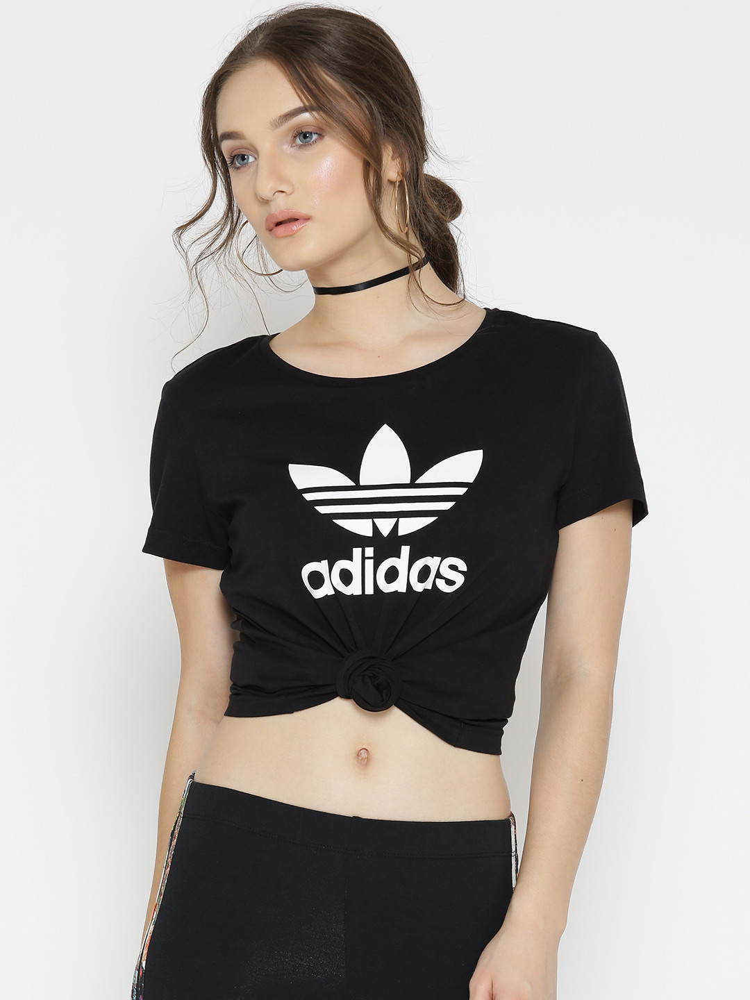 Buy ADIDAS Originals Women Black TREFOIL Printed Round Neck T Shirt ...
