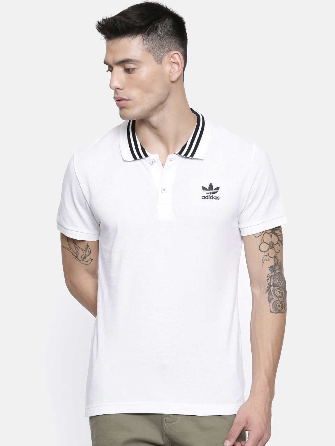 Buy ADIDAS Originals Men White Solid Polo Collar T Shirt Tshirts for