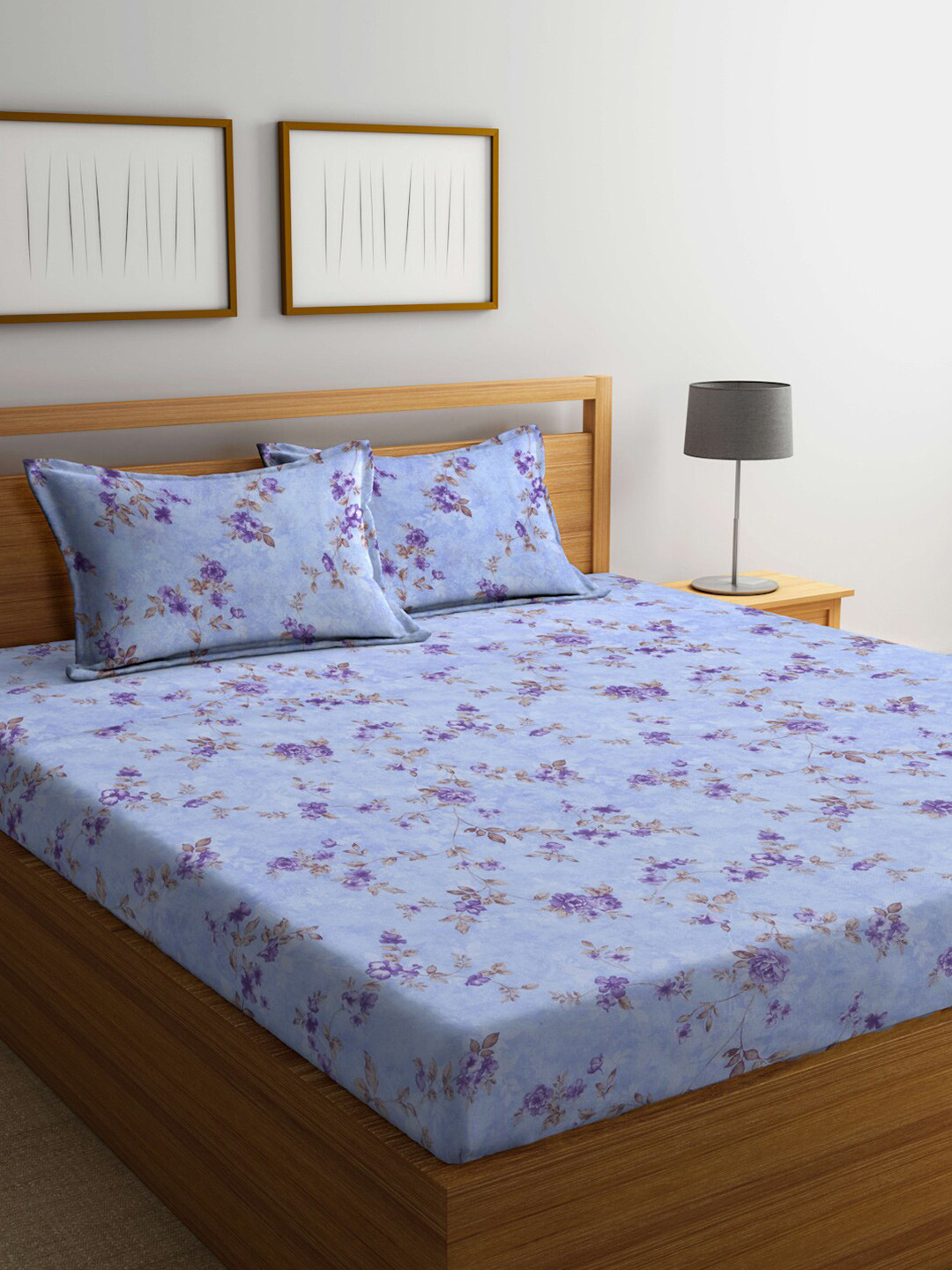 Buy BOMBAY DYEING Floral Printed 144 TC Cotton Queen Bedsheet With 2