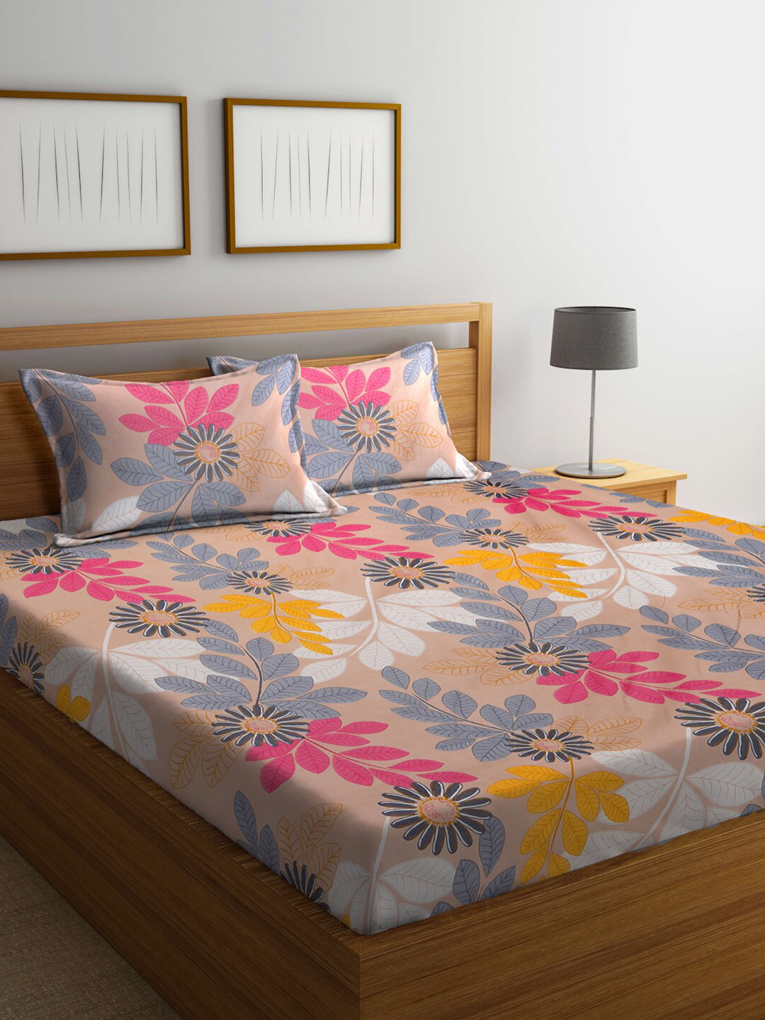Buy BOMBAY DYEING Floral Printed 96 TC Queen Bedsheet With 2 Pillow