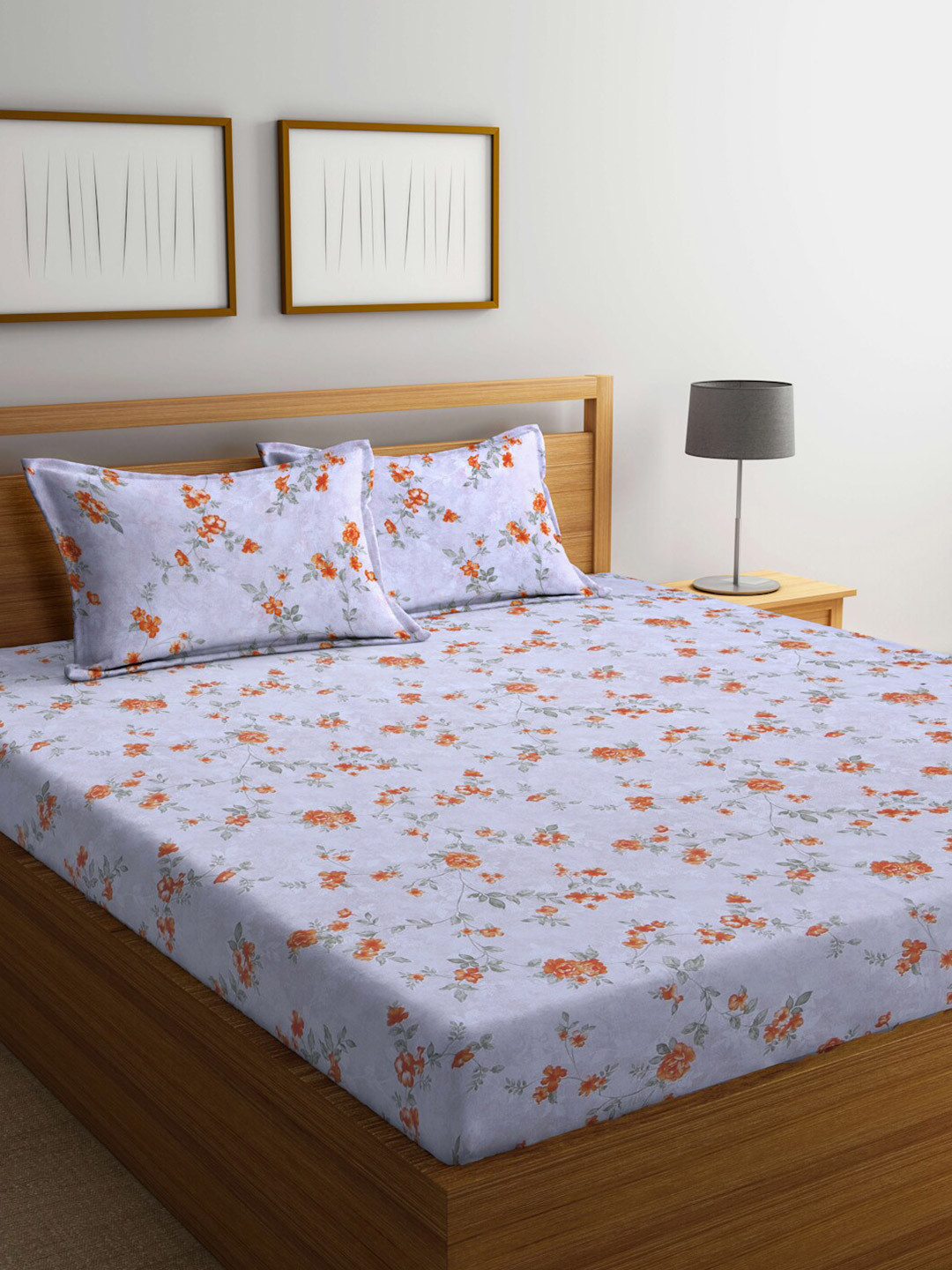 Buy BOMBAY DYEING Floral Printed 144 TC Cotton Queen Bedsheet With 2
