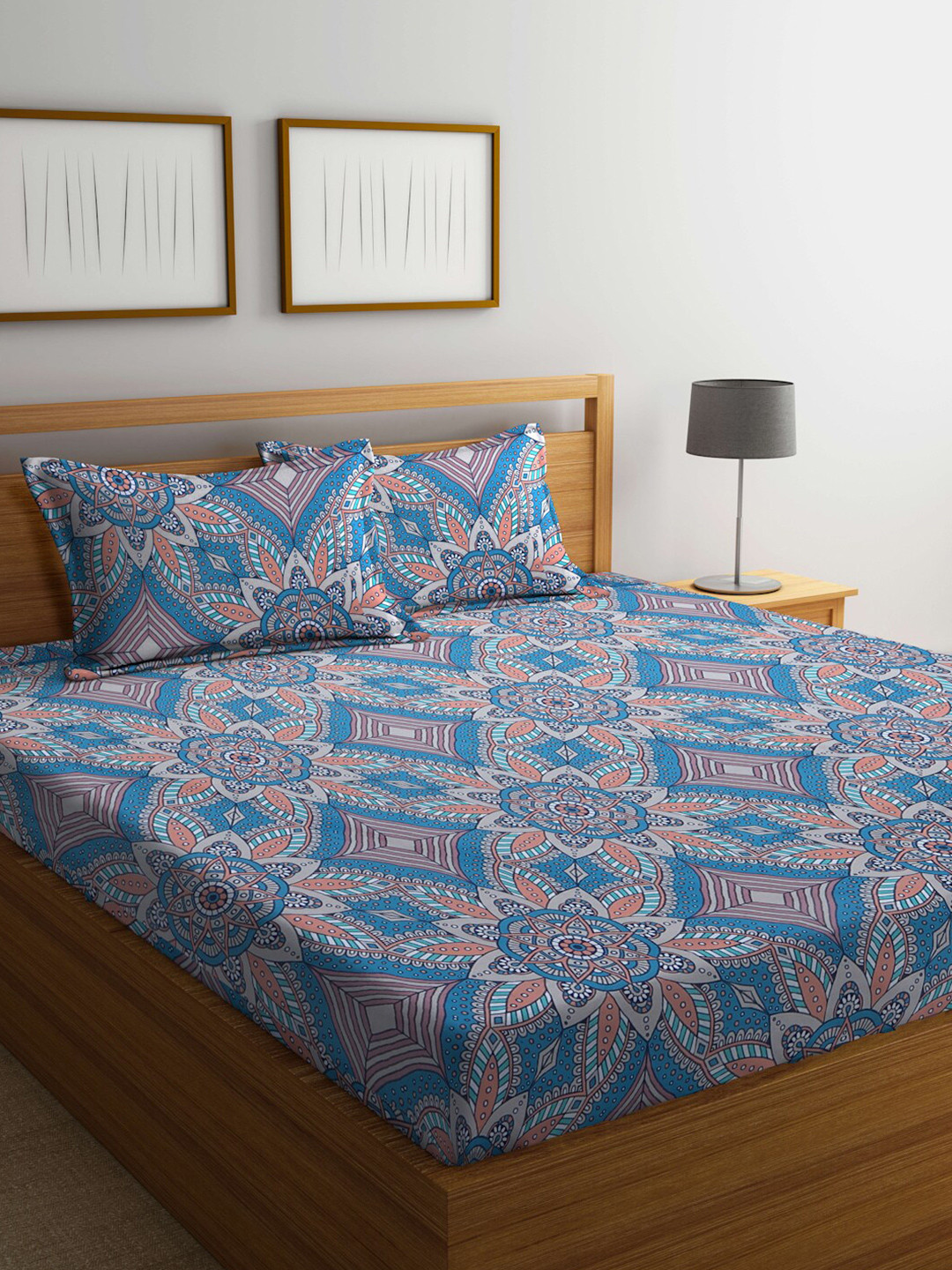 Buy BOMBAY DYEING Printed 100 TC Cotton Queen Bedsheet With 2 Pillow
