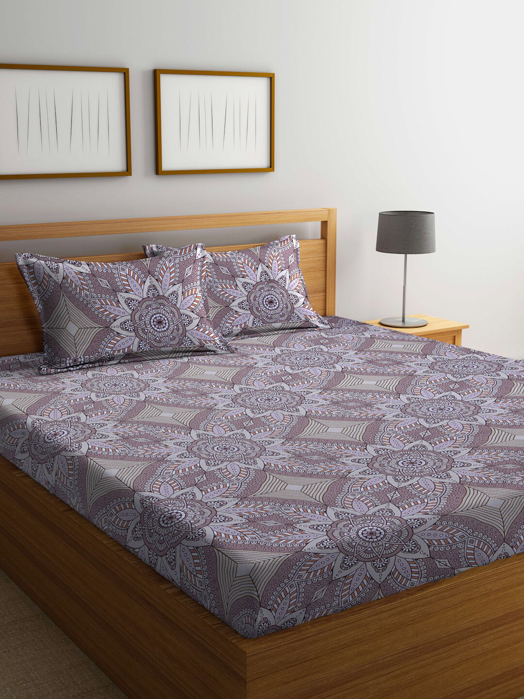 Buy BOMBAY DYEING Printed 100 TC Cotton Queen Bedsheet With 2 Pillow