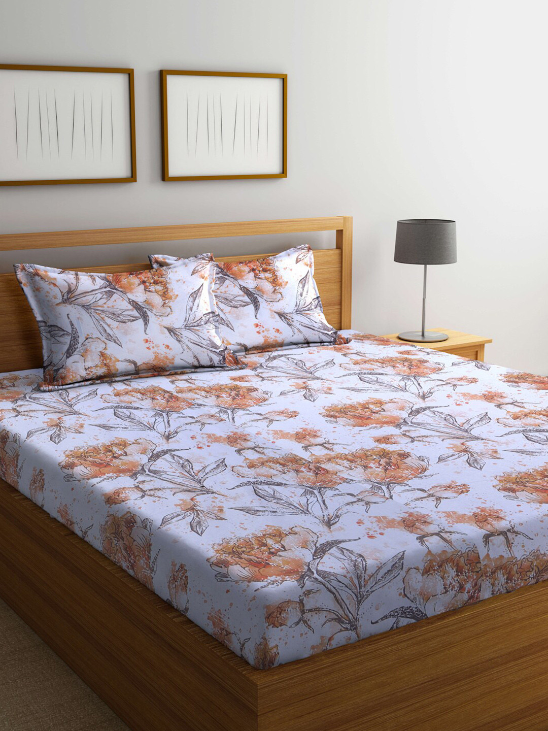 Buy BOMBAY DYEING Floral Printed 100 TC Cotton Queen Bedsheet With 2