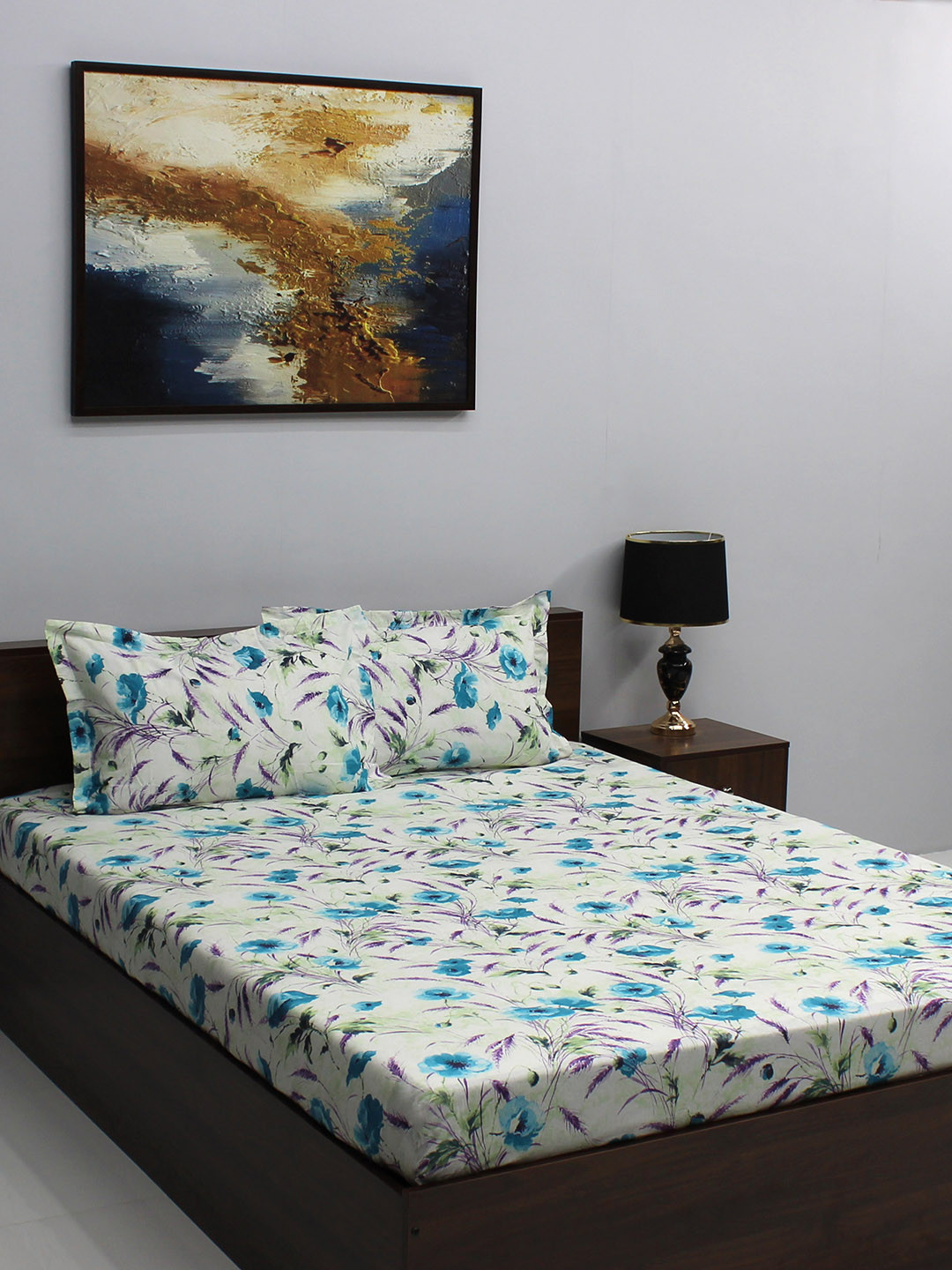Buy BOMBAY DYEING Floral 144 TC Cotton King Bedsheet With 2 Pillow