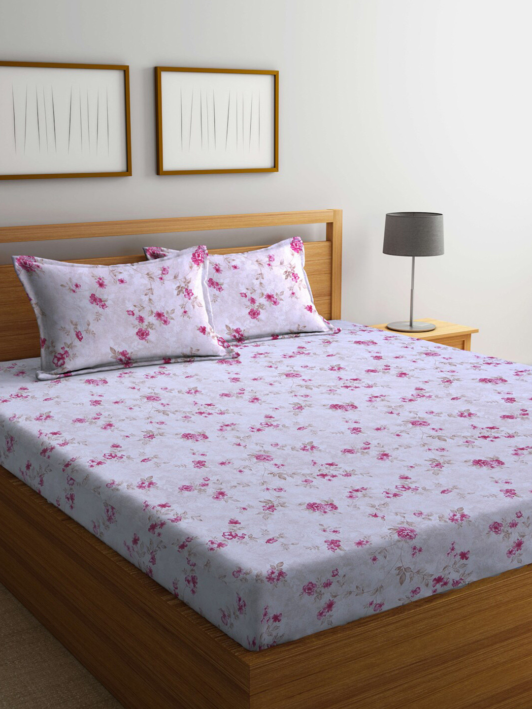 Buy BOMBAY DYEING Floral 144 TC Cotton King Bedsheet With 2 Pillow