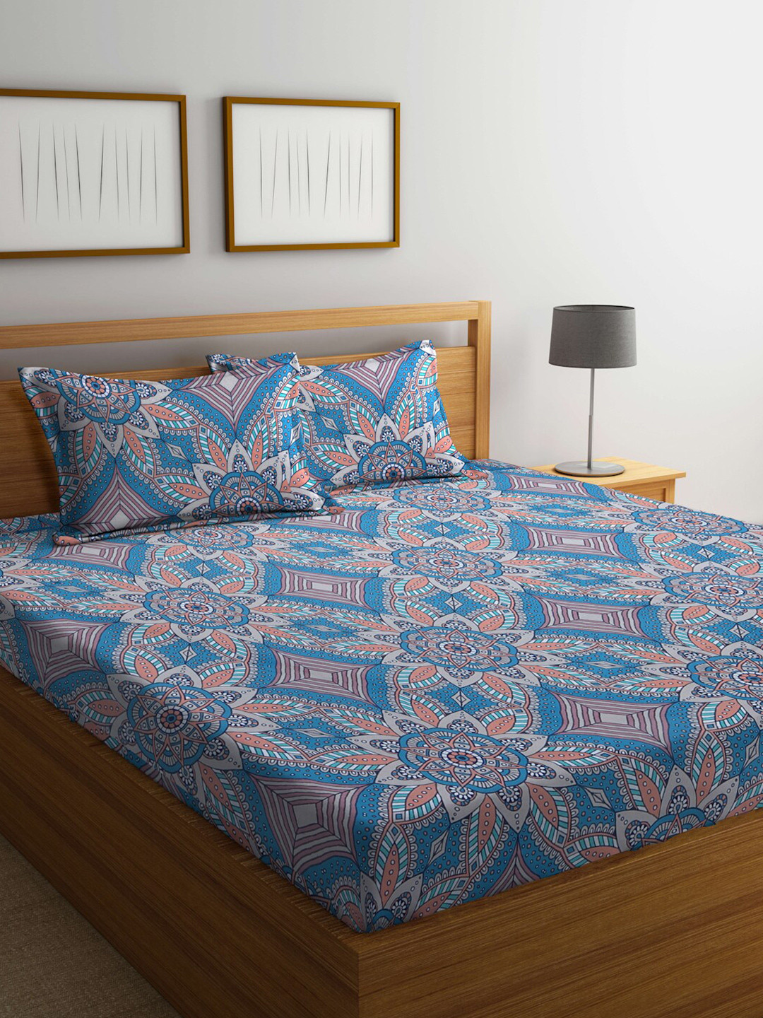 Buy BOMBAY DYEING Floral 100 TC Cotton Queen Bedsheet With 2 Pillow