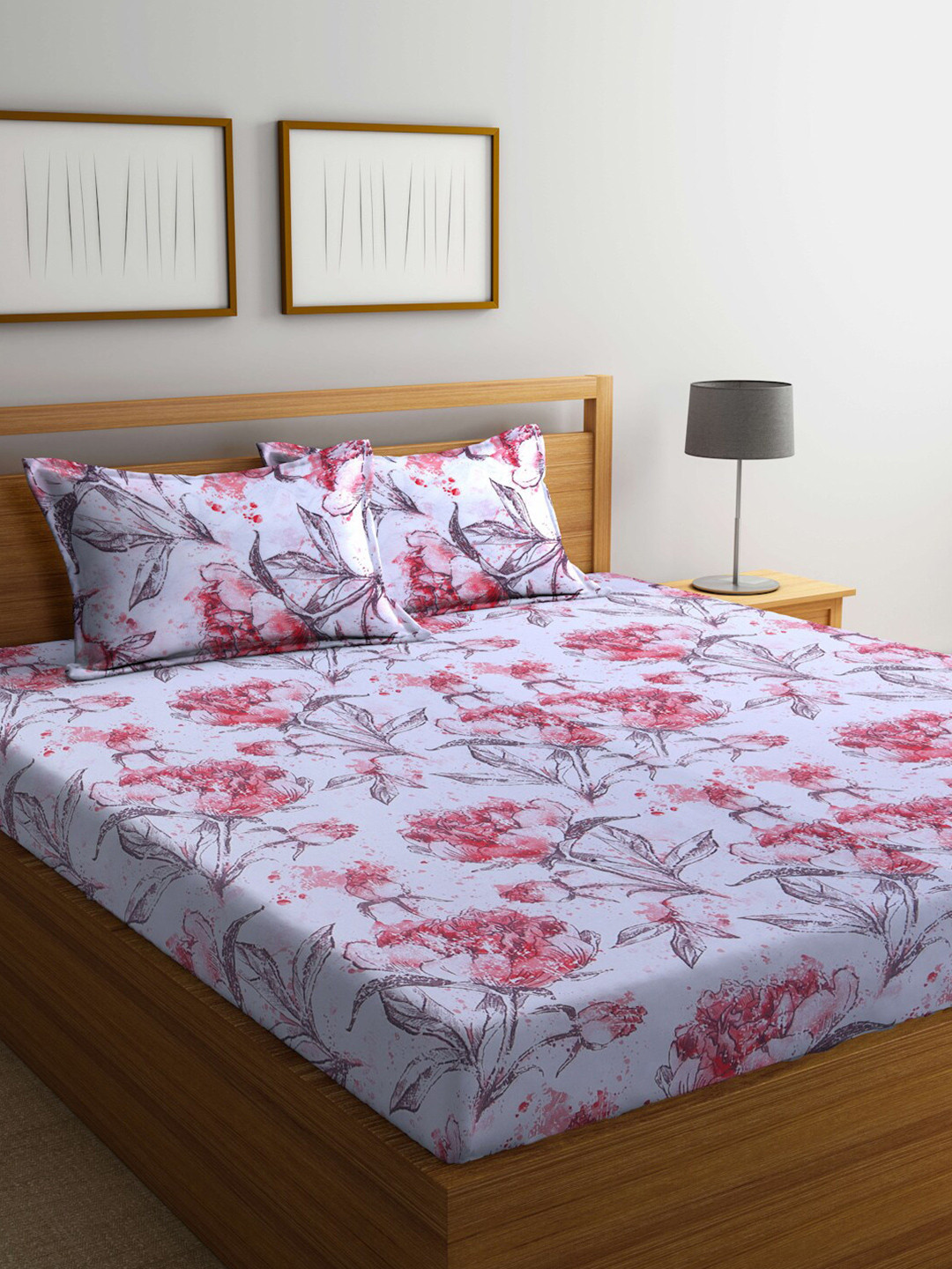 Buy BOMBAY DYEING Floral 100 TC Cotton King Bedsheet With 2 Pillow