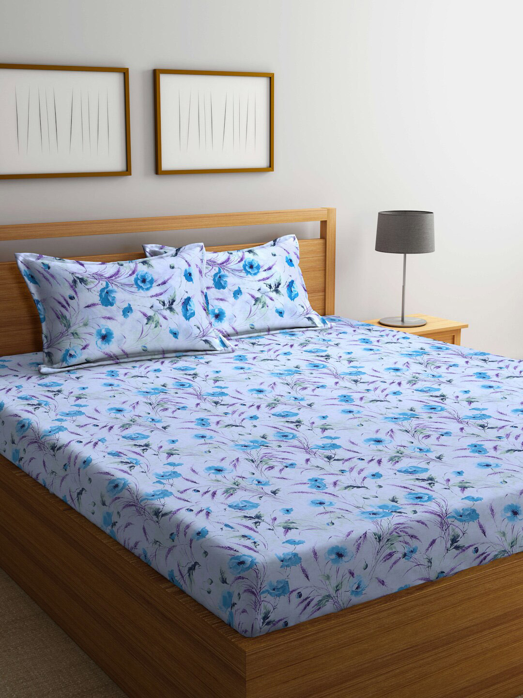 Buy BOMBAY DYEING Floral 144 TC Cotton Queen Bedsheet With 2 Pillow