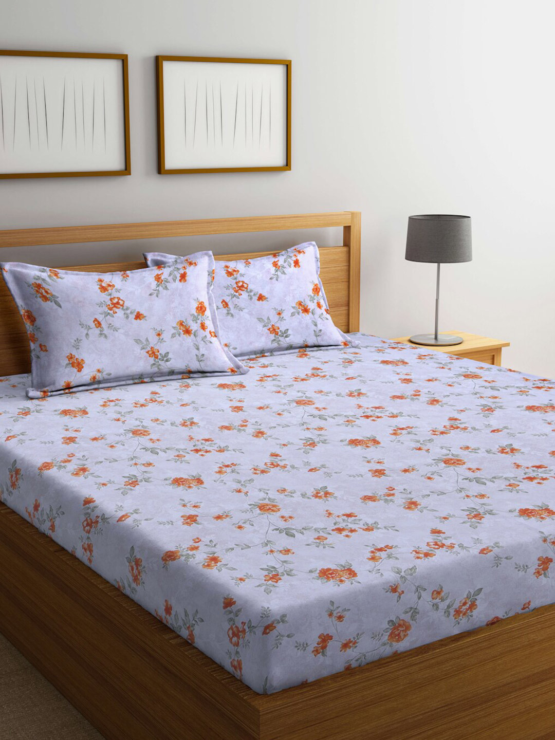 Buy BOMBAY DYEING Floral 144 TC Cotton Queen Bedsheet With 2 Pillow