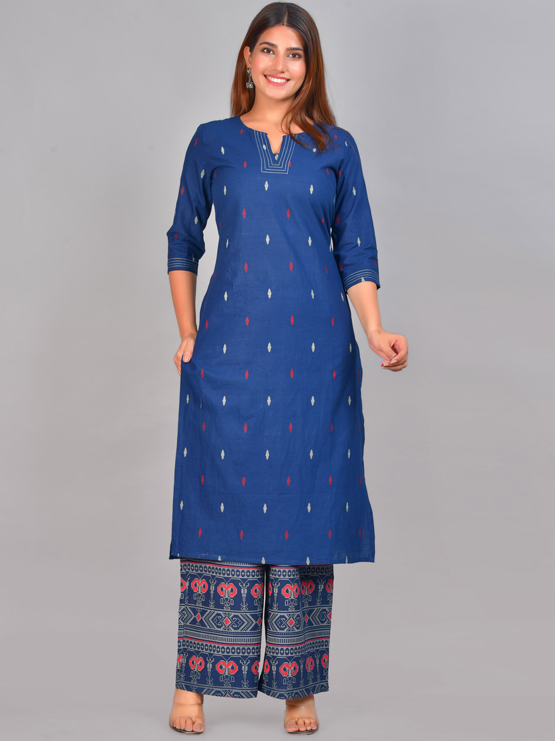 Women'S Navy Blue Solid Kurta With Palazzos2