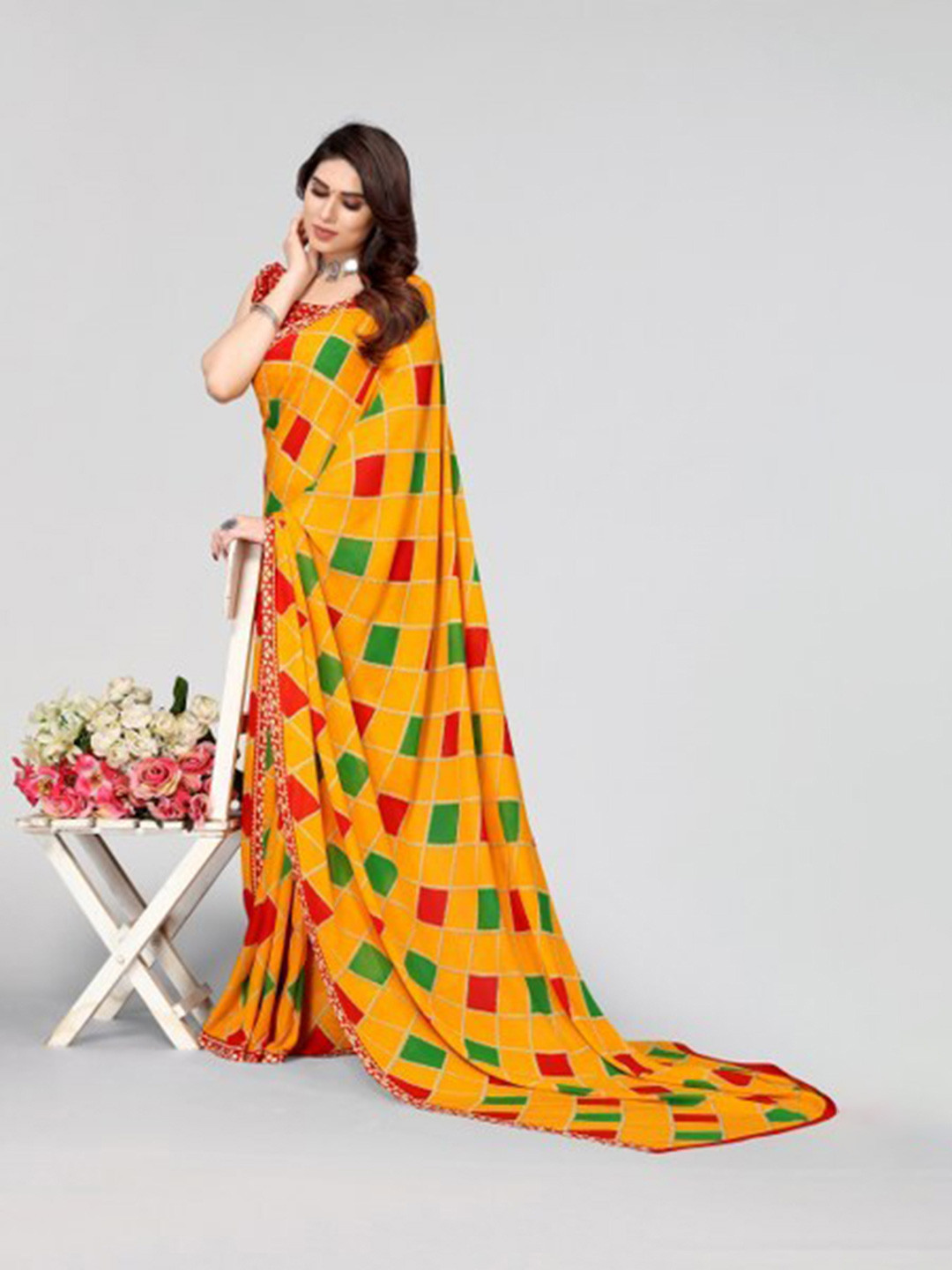 Buy Yashika Yellow & Red Saree Sarees for Women 20231100 Myntra
