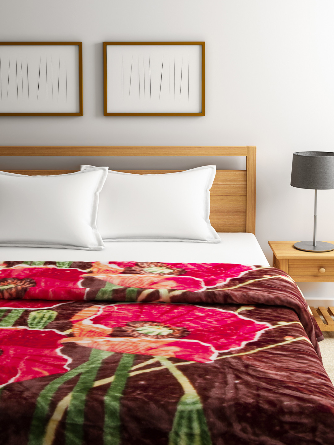 Buy Raymond Home Red & Brown Wool Floral Print Heavy Winter Double