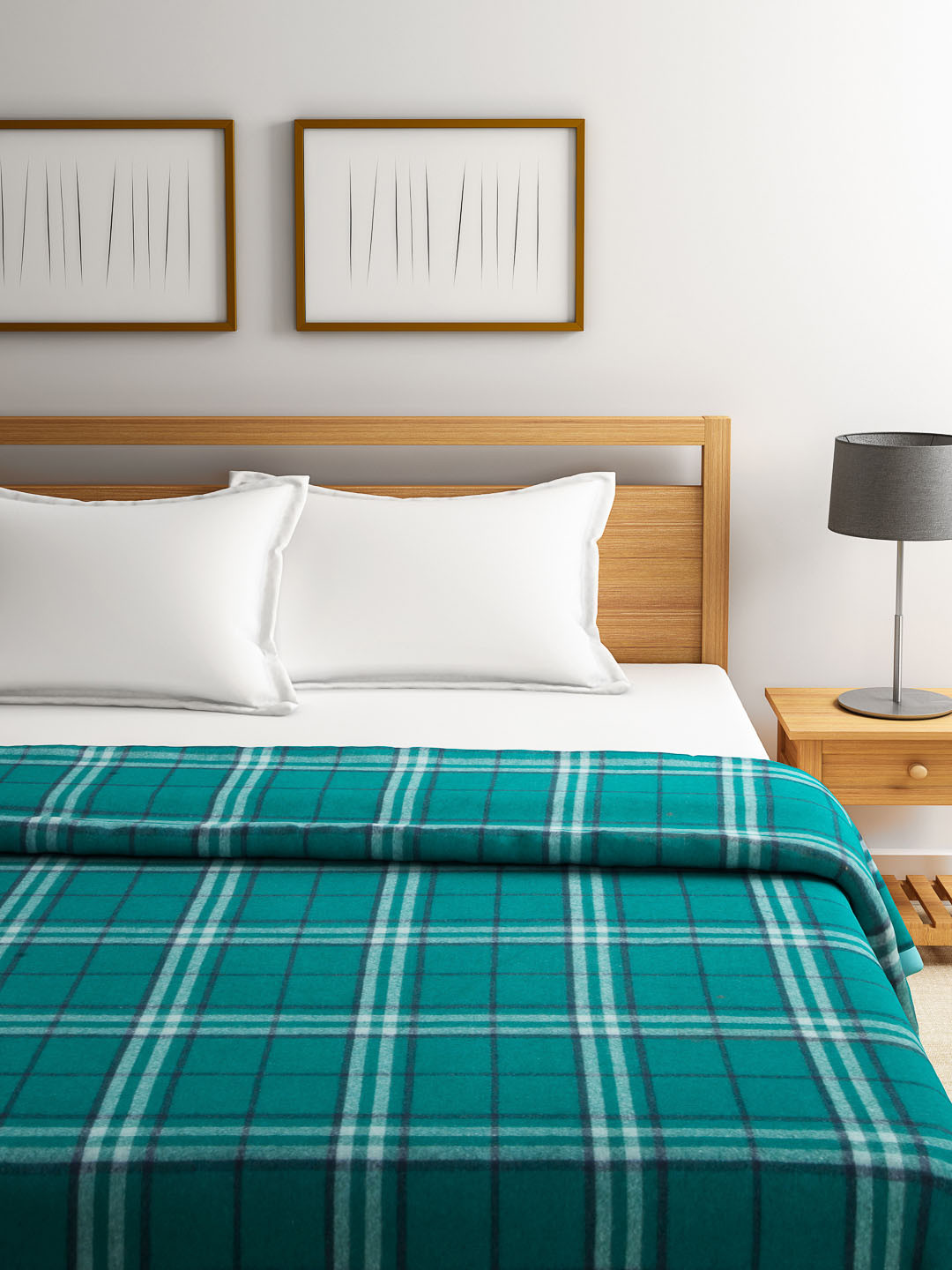 Buy Raymond Home Green Checked Woollen Double Bed Blanket Blankets