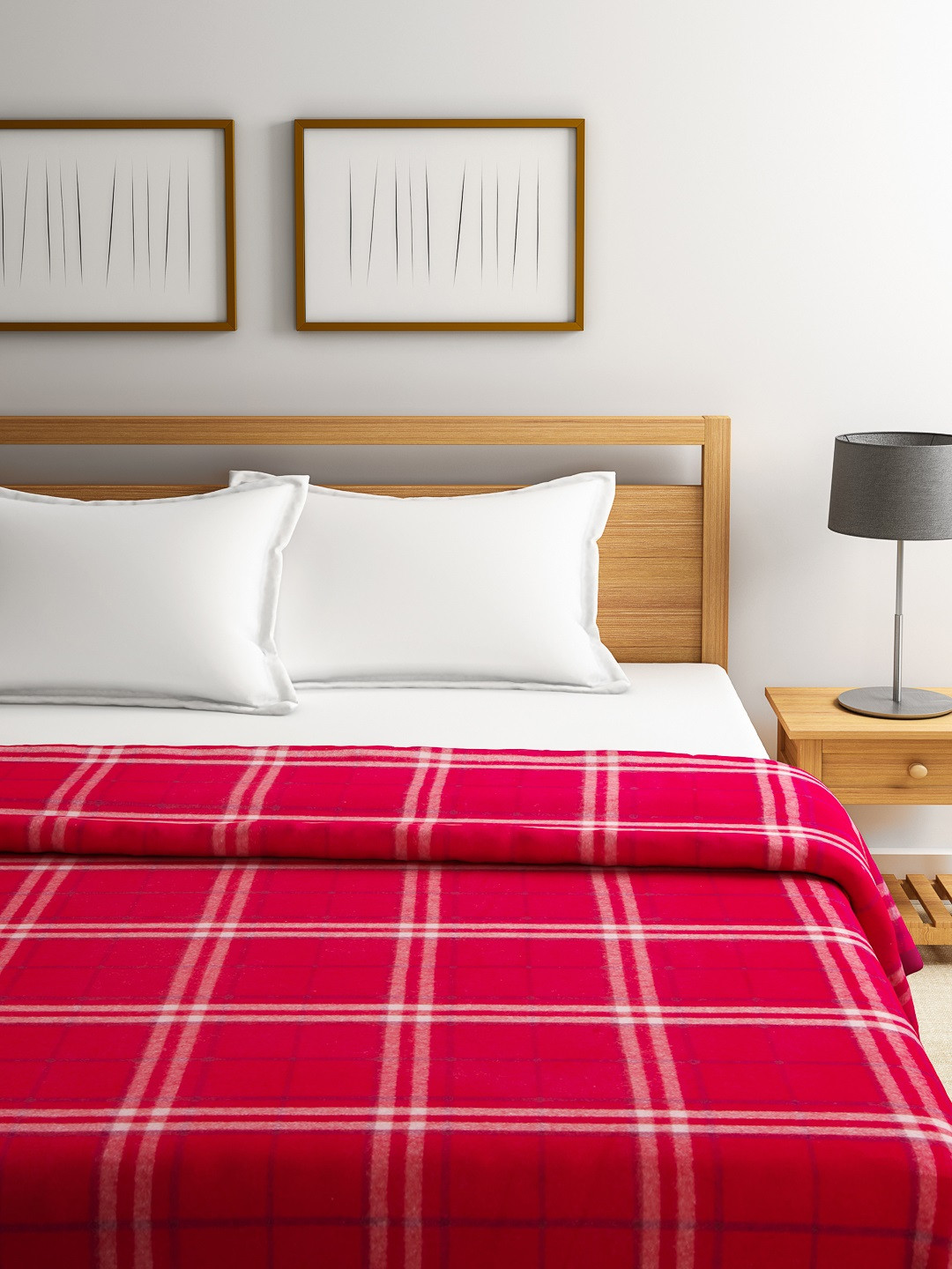 Buy Raymond Home Red Checked Heavy Winter 350 GSM Double Bed Blanket