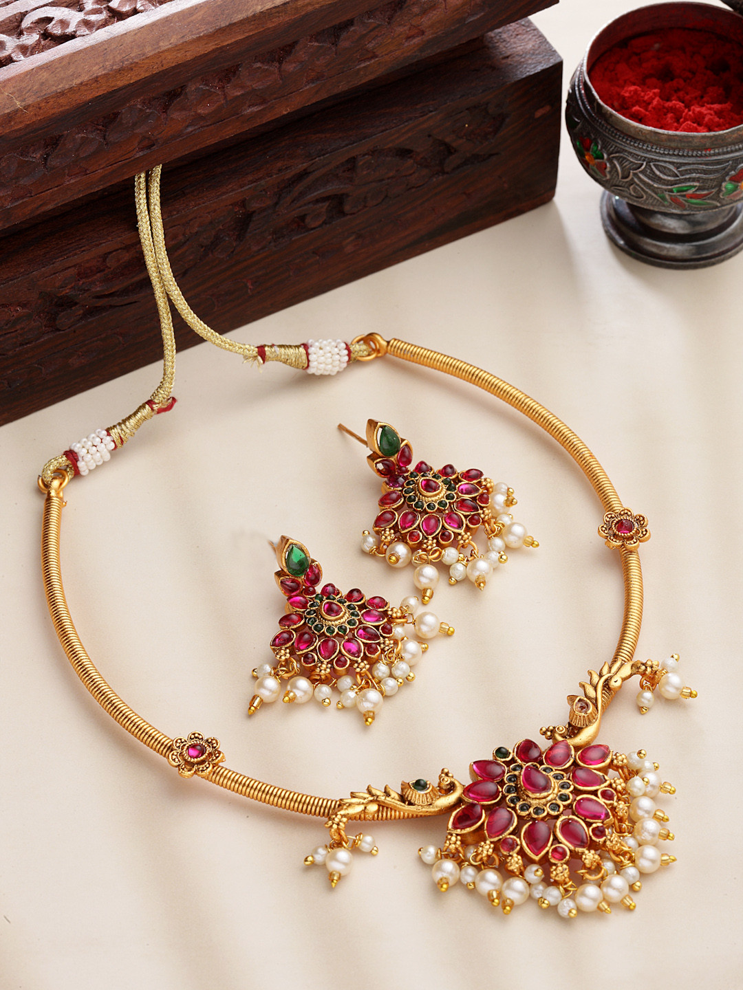 Buy PANASH Gold Plated & Toned Maroon Artificial Stones And Beads