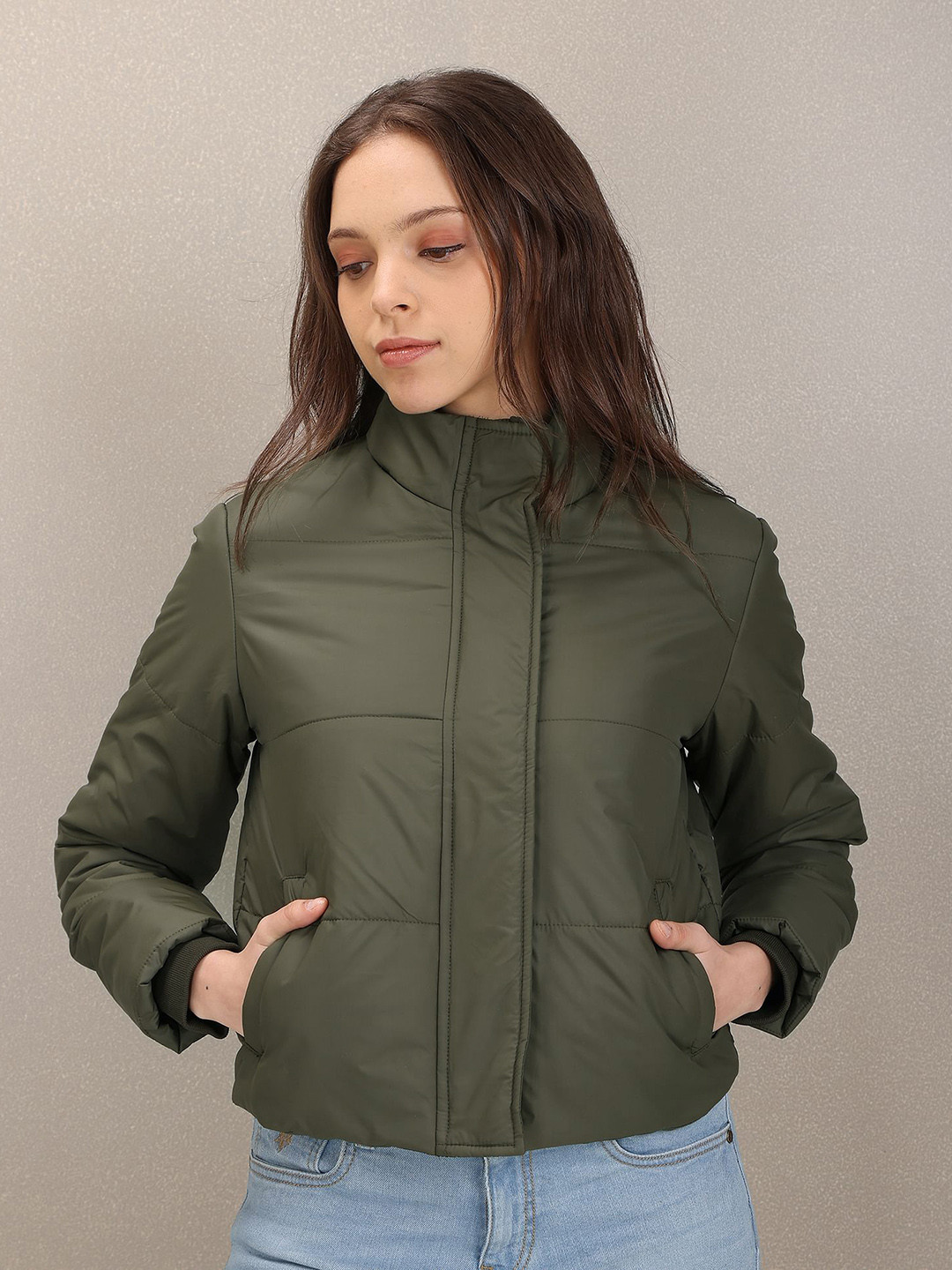 Buy U.S. Polo Assn. Women Olive Green Solid Padded Jacket Jackets for