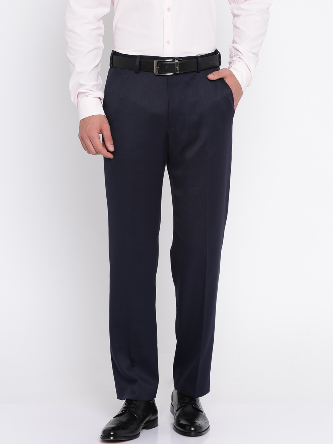 Buy Marks & Spencer Men Navy Blue Regular Fit Solid Formal Trousers ...