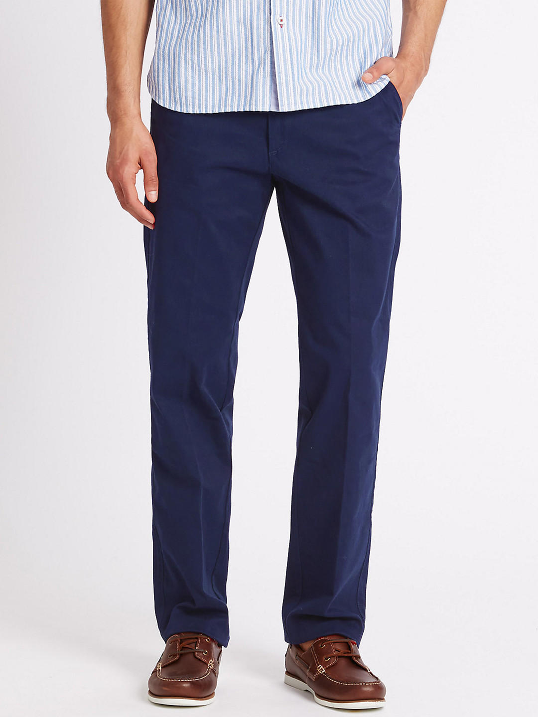 Buy Marks & Spencer Men Navy Solid Regular Trousers Trousers for Men
