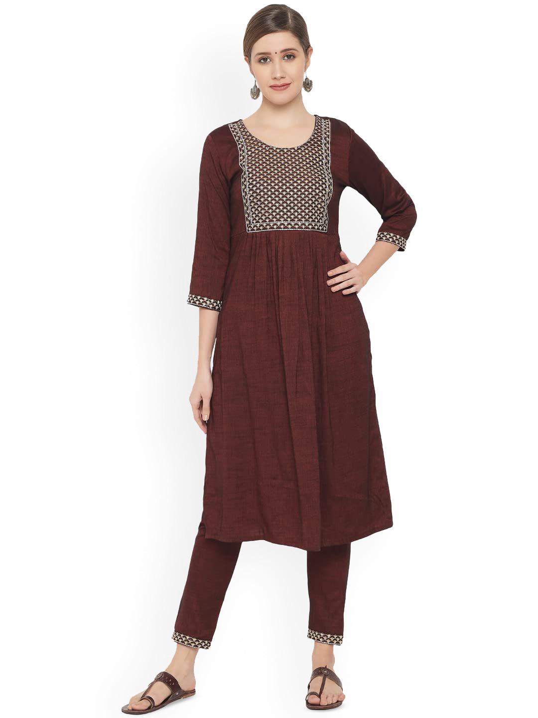 G4Girl Damen Kurta Hosen-Set Rayon - 3/4 Ärmel Rundhals Lässig