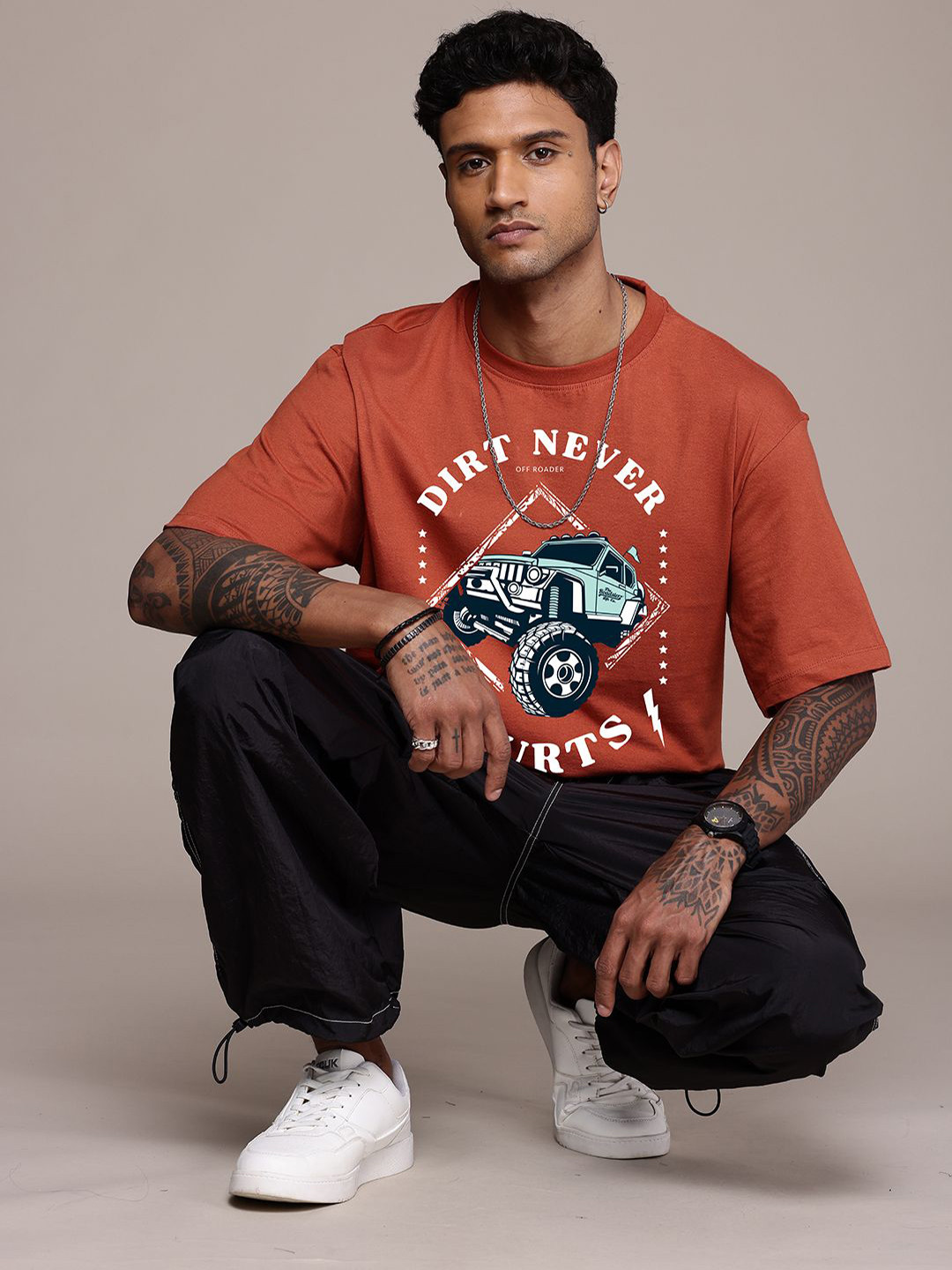 WDIRARA Men's Letter Graphic Print T-Shirt - Casual Streetwear Round Neck Half Sleeve Tee