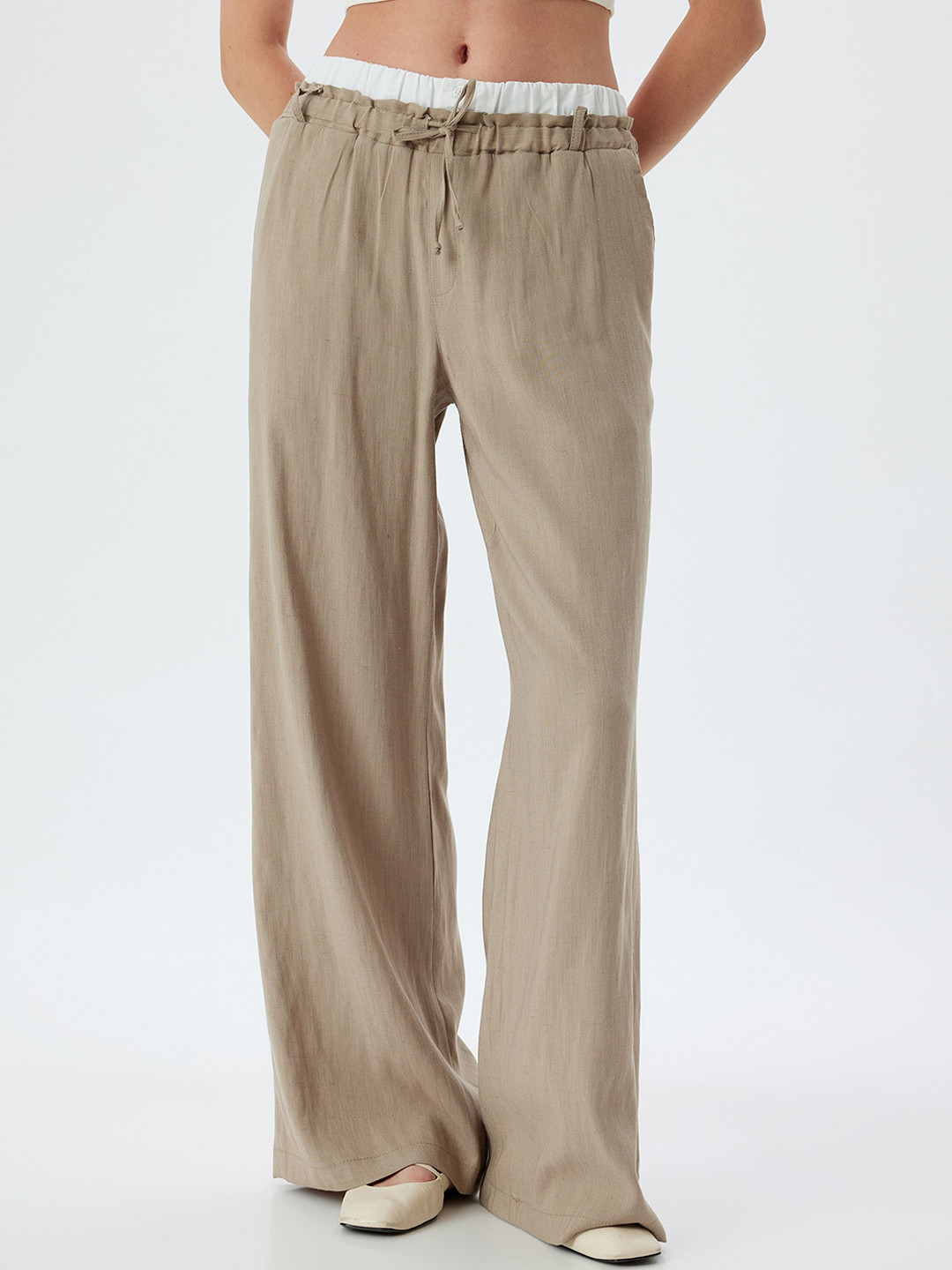DESIGN satin boxer detail wide leg trousers in black