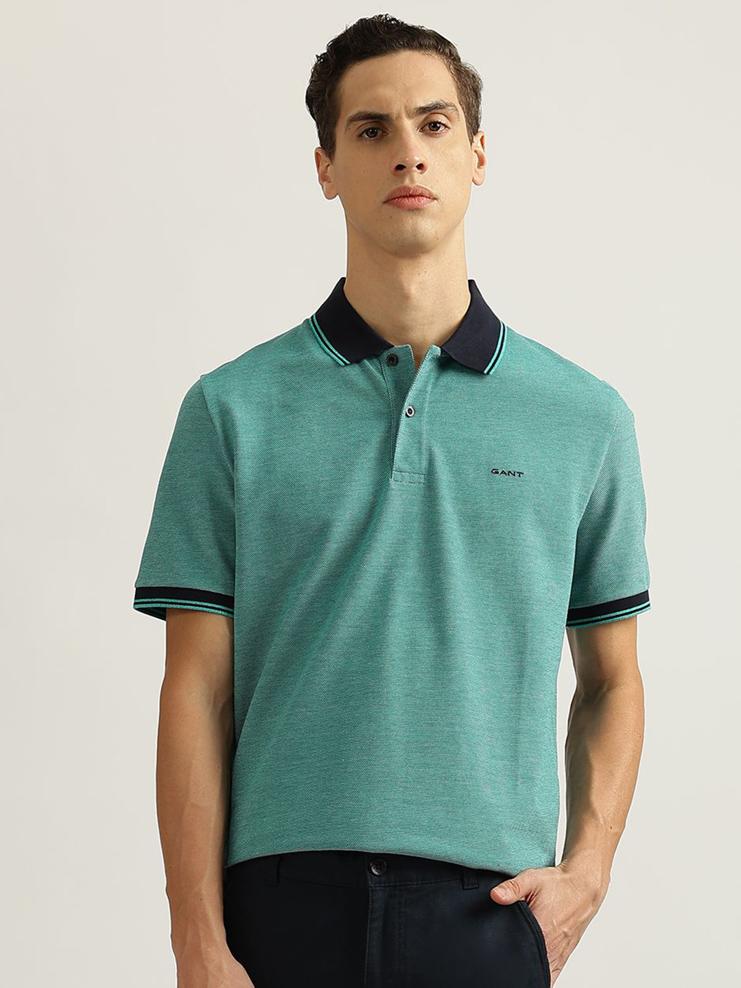 Buy GANT Men Solid Polo Collar Cotton T Shirt - Tshirts for Men ...