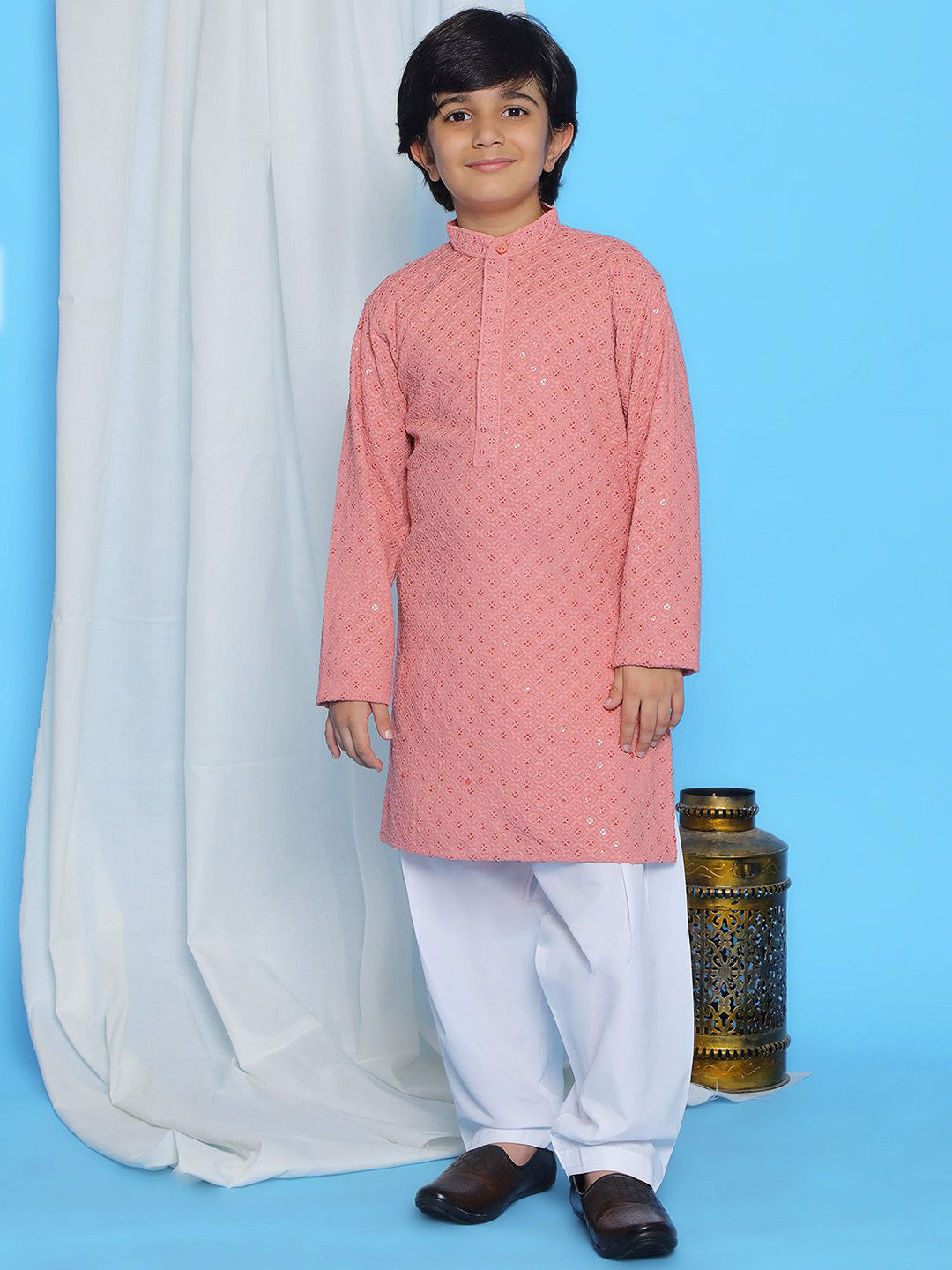 AJ DEZINES Jungen Kurta Pyjama Set – Indische Kinderkleidung, Chikankari-Stickerei, Baumwolle