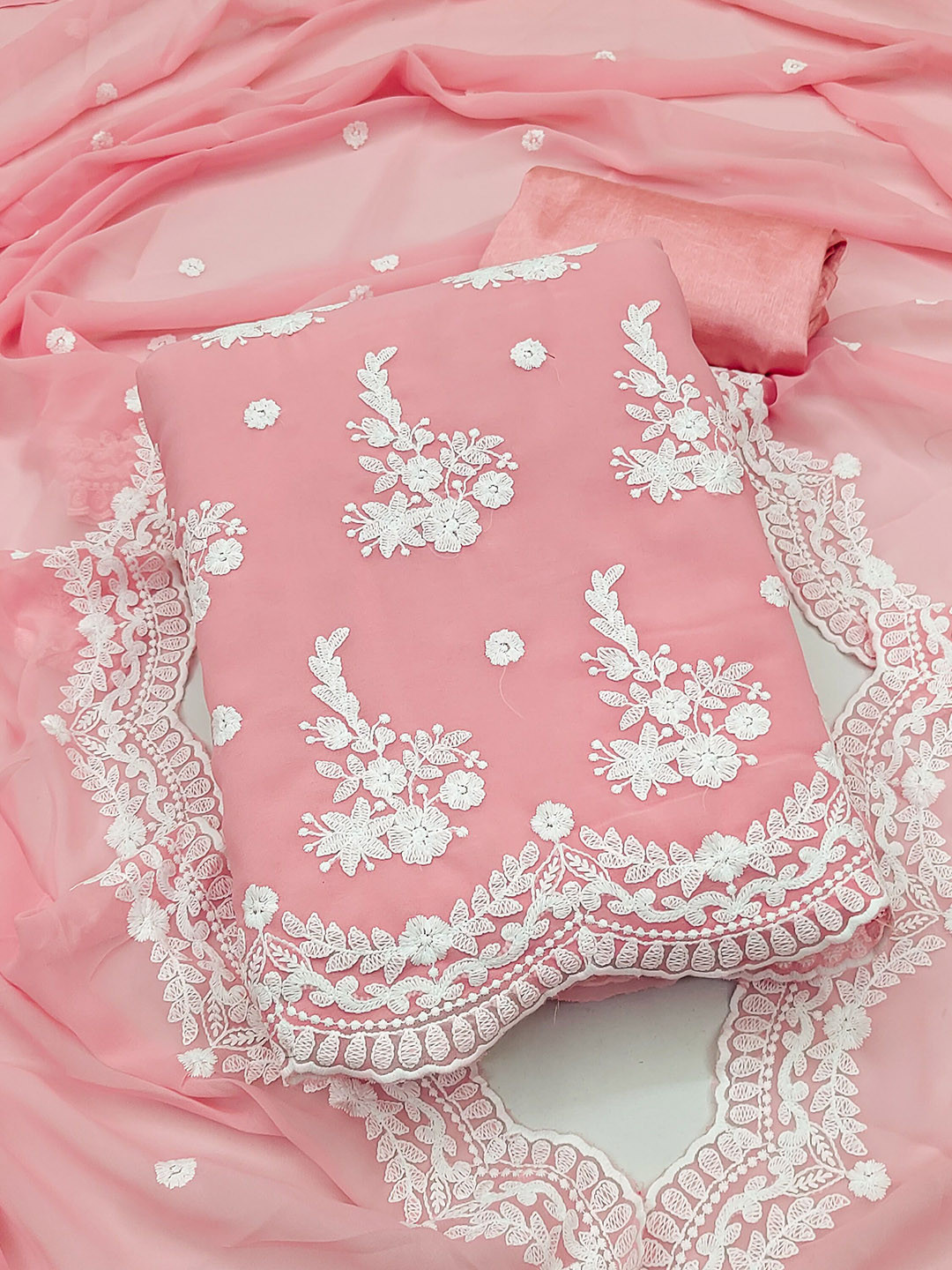 Floral Zari Embroidered Pure Silk Unstitched Dress Material main image 1