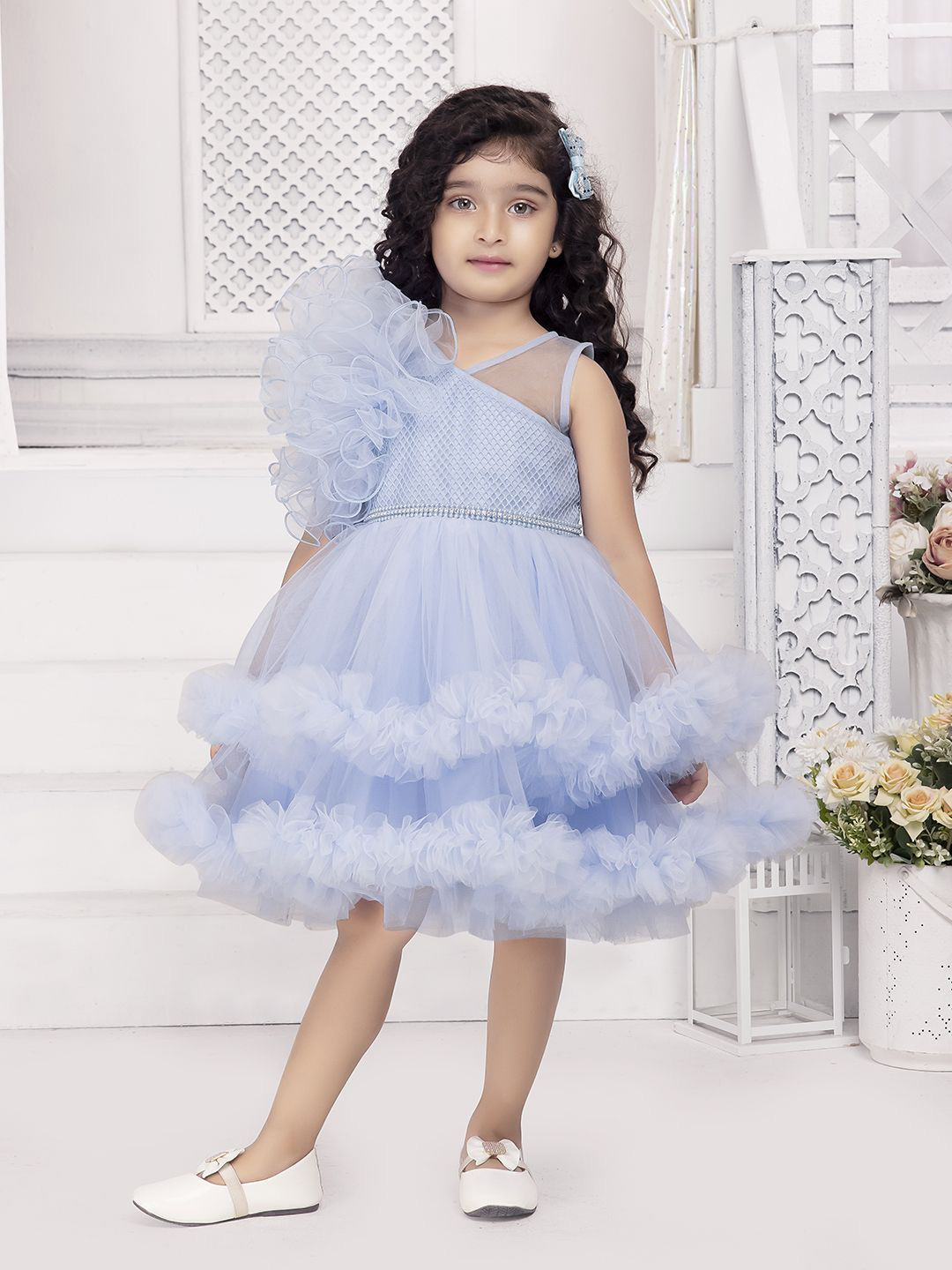 Girls Circular Flare Net Dress