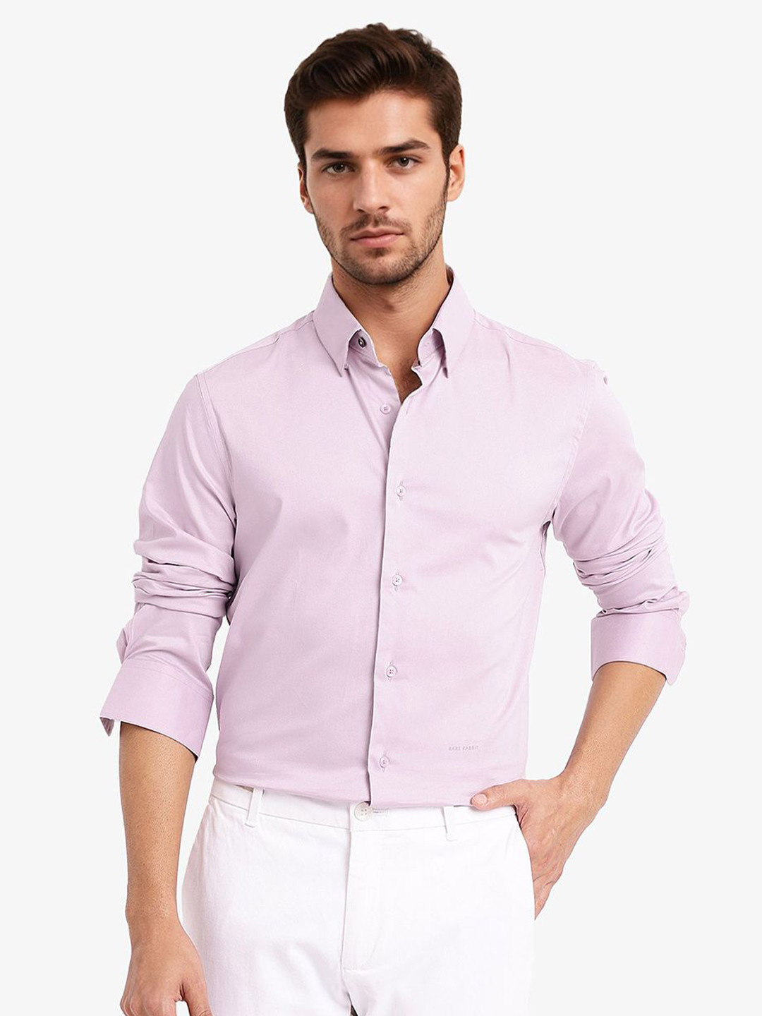Men's Purple Standard Spread Collar Solid Cotton Casual Shirt main image 0