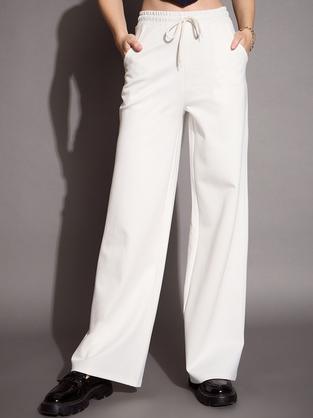 Women White Relaxed Fit Track Pants