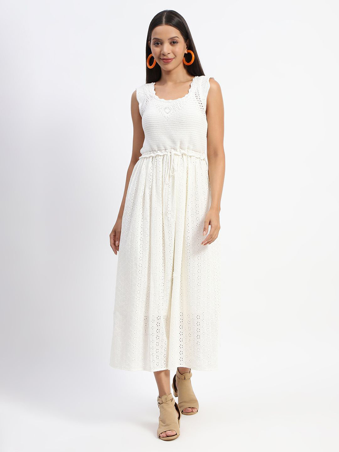 Schiffli Fit & Flare Cotton Maternity Midi Dress