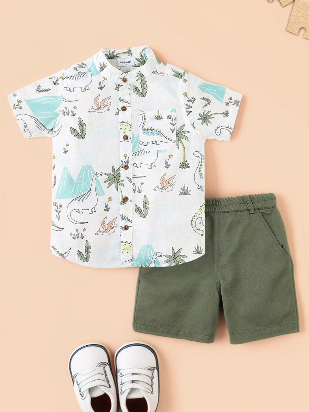 Nautinati Boys' Cotton Colourblock Sleeve T-shirt and Shorts Set