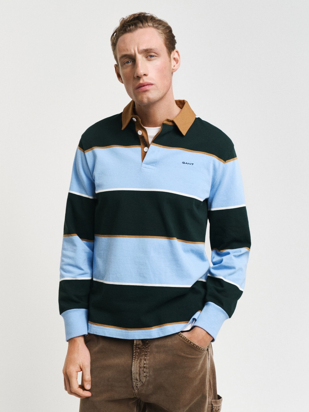 Gant Men Cream Striped Cotton Polo T-Shirt