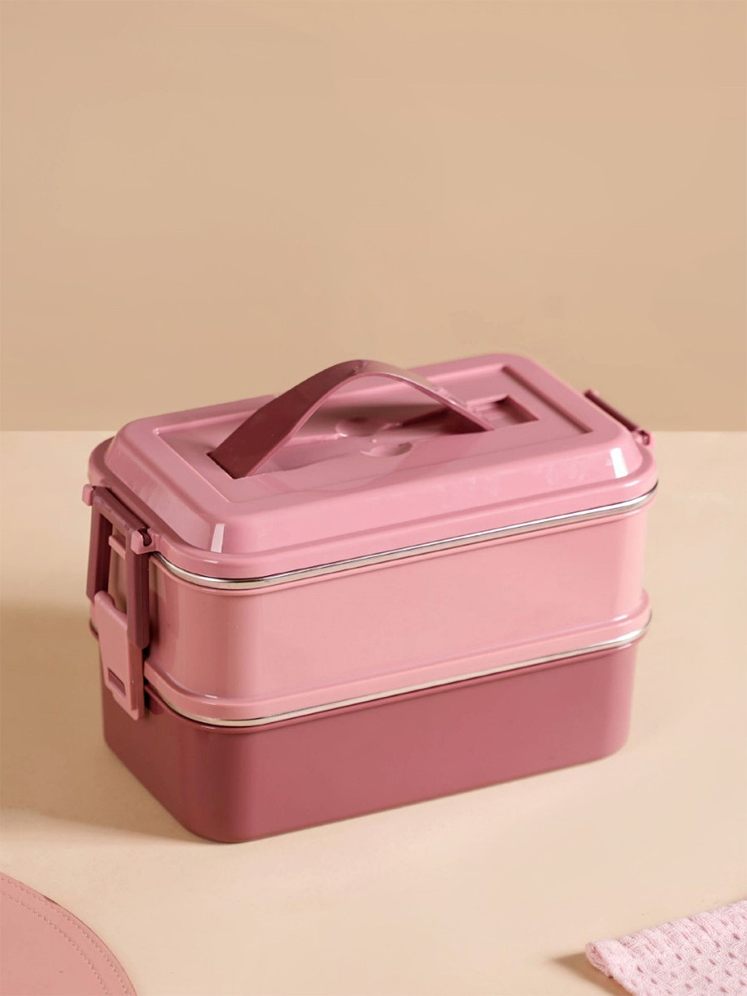 Buy Nestasia Pink Insulated Lunch Box Double Decker Lunch Box 1400ml ...